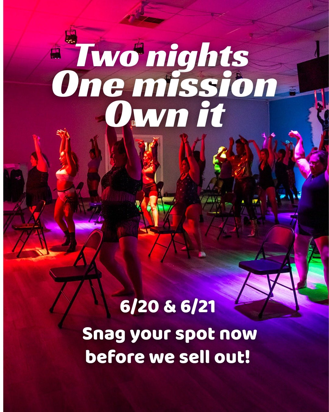 💃 Two nights. One mission: Own it

The Own It Experience is coming in HOT 🔥 and you do not want to miss this.

💺 June 20: Chair Dance &ndash; fun, flirty, and beginner-friendly
👠 June 21: Beginner Heels Dance &ndash; build confidence, strut your 