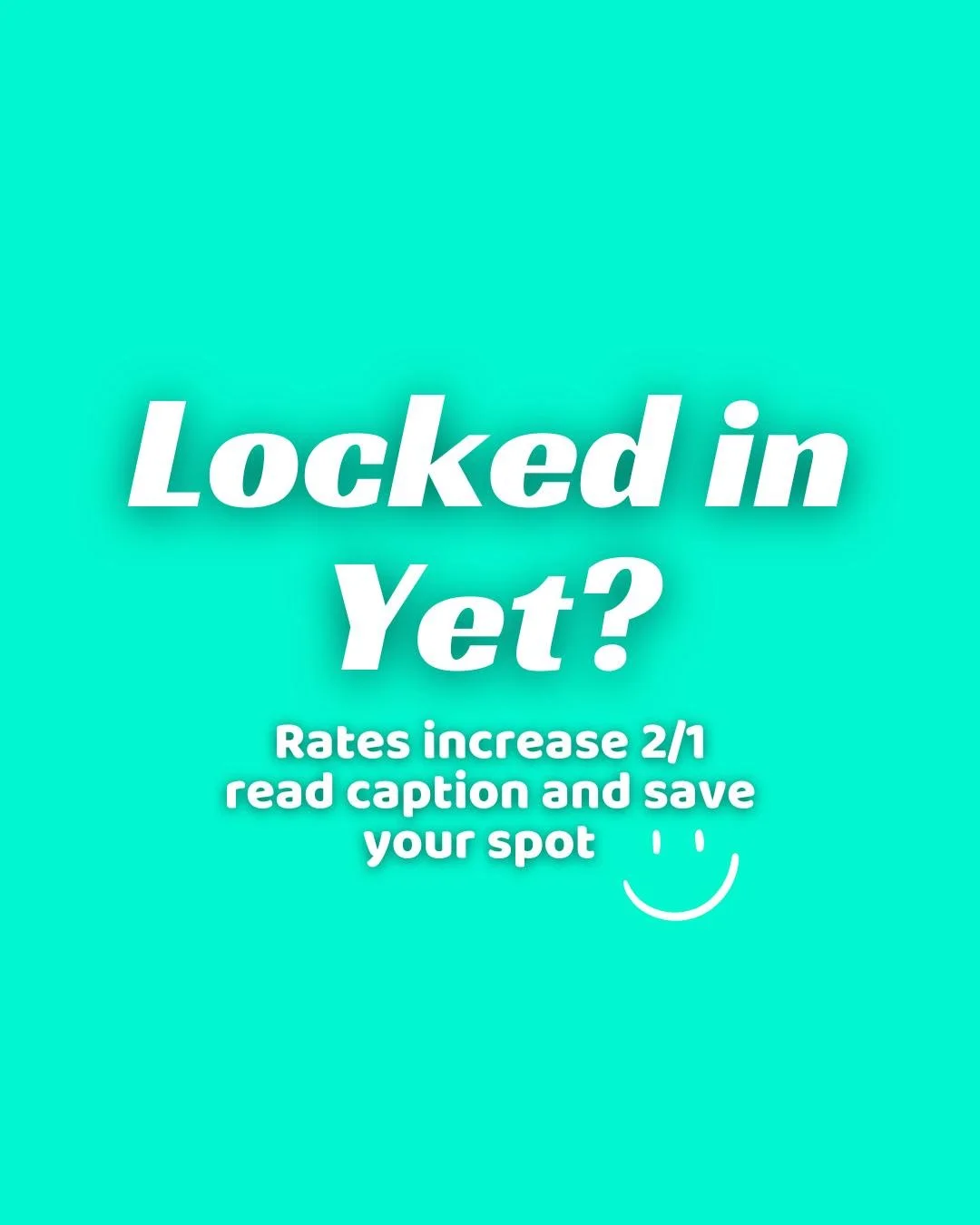 Future you will be very thankful.

Quick reminder because we love you.
Our $40 lock-in rate ends Saturday 1/31.

On 2/1, all prices go up.
Memberships. Punchcards. Trial memberships. Drop-ins. Everything. 

Membership/Punchcard Options: 🔗LinkinBio

