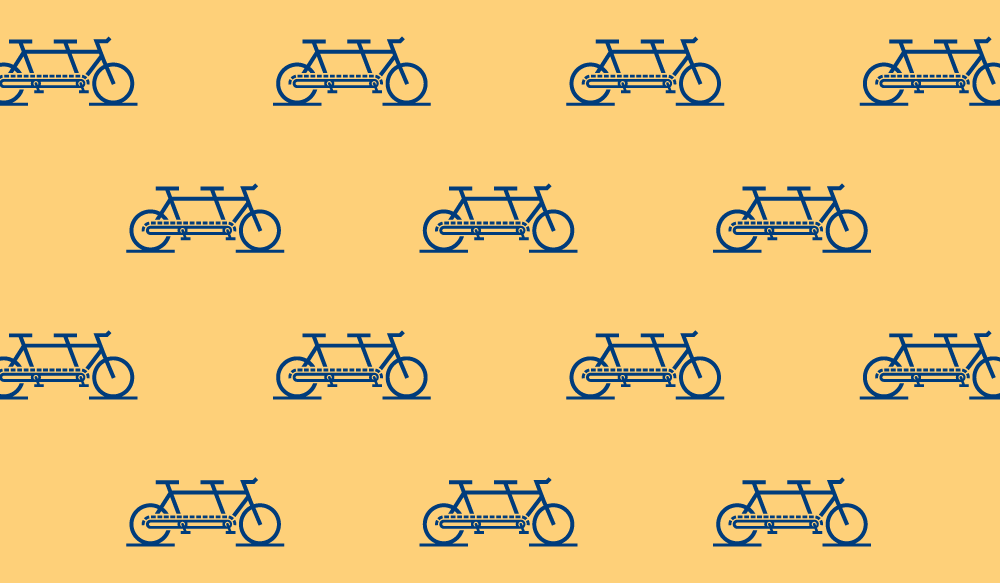 Gold and blue pattern featuring tandem logomark.