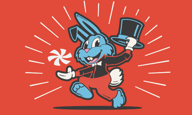 Bunny with top hat and animated spinner above his hand.