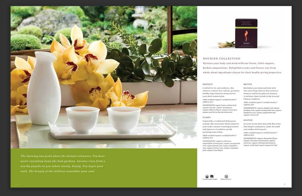Nourish Collection product spread showing package and tea service.