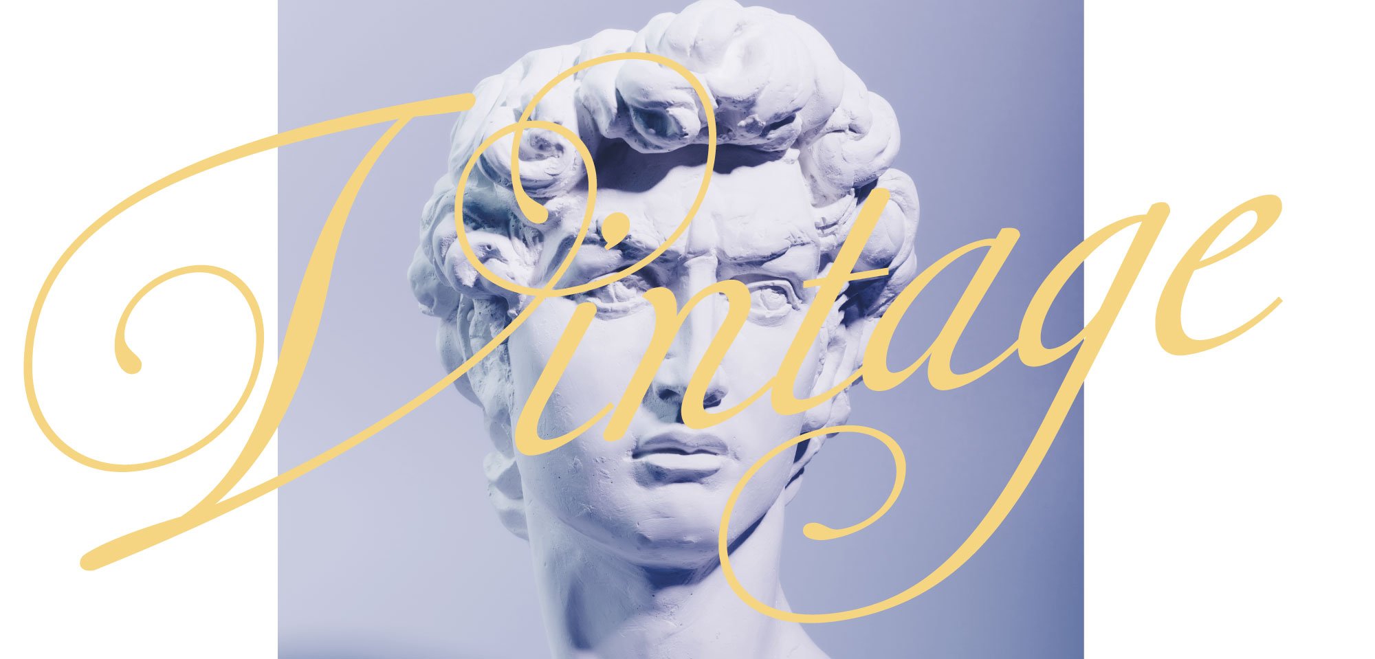 Photo of statue of David, with script “Vintage” in gold over the top.