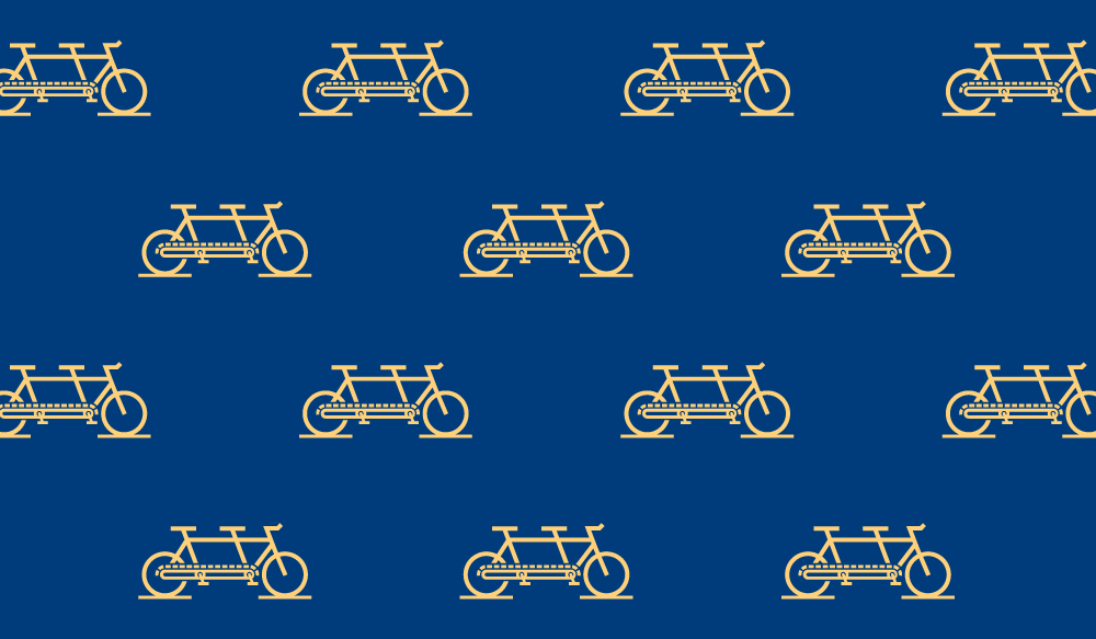 Blue and gold pattern featuring tandem logomark.