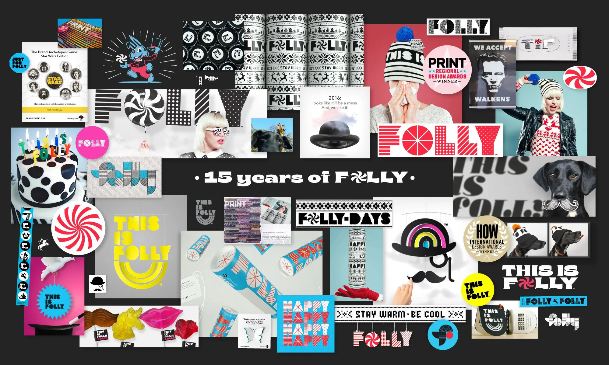 15 years of Folly copy with collage of brand images