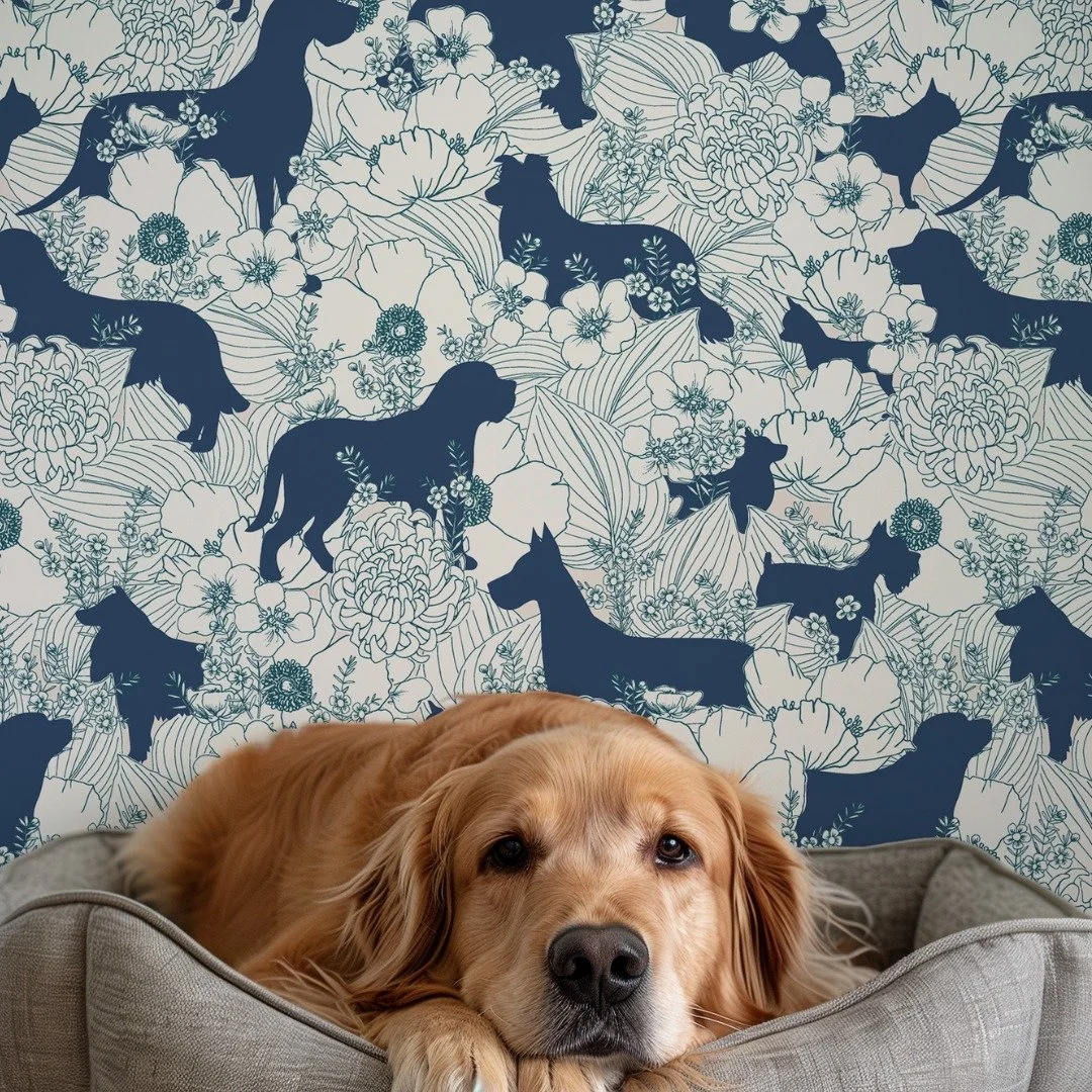 Pup-approved! 🐾
Celebrating National Dog Day with this whimsical yet sophisticated hand-drawn floral doggie wallpaper. It’s become a favorite with interior designers for playful accent walls, and with small business owners, makers, and craft