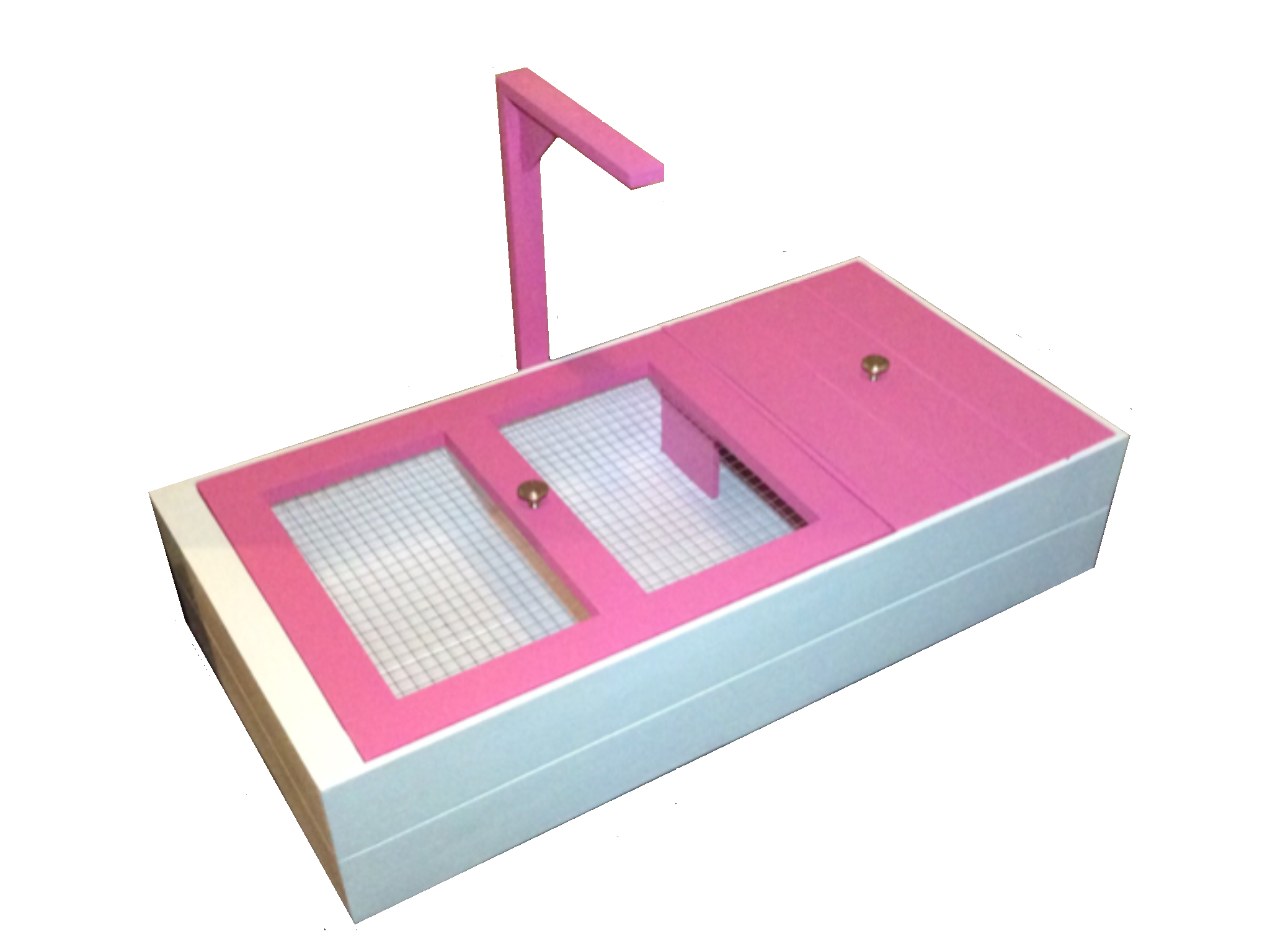 Tortoise Table With Mesh Lid & Lamp Arm In White/Pink