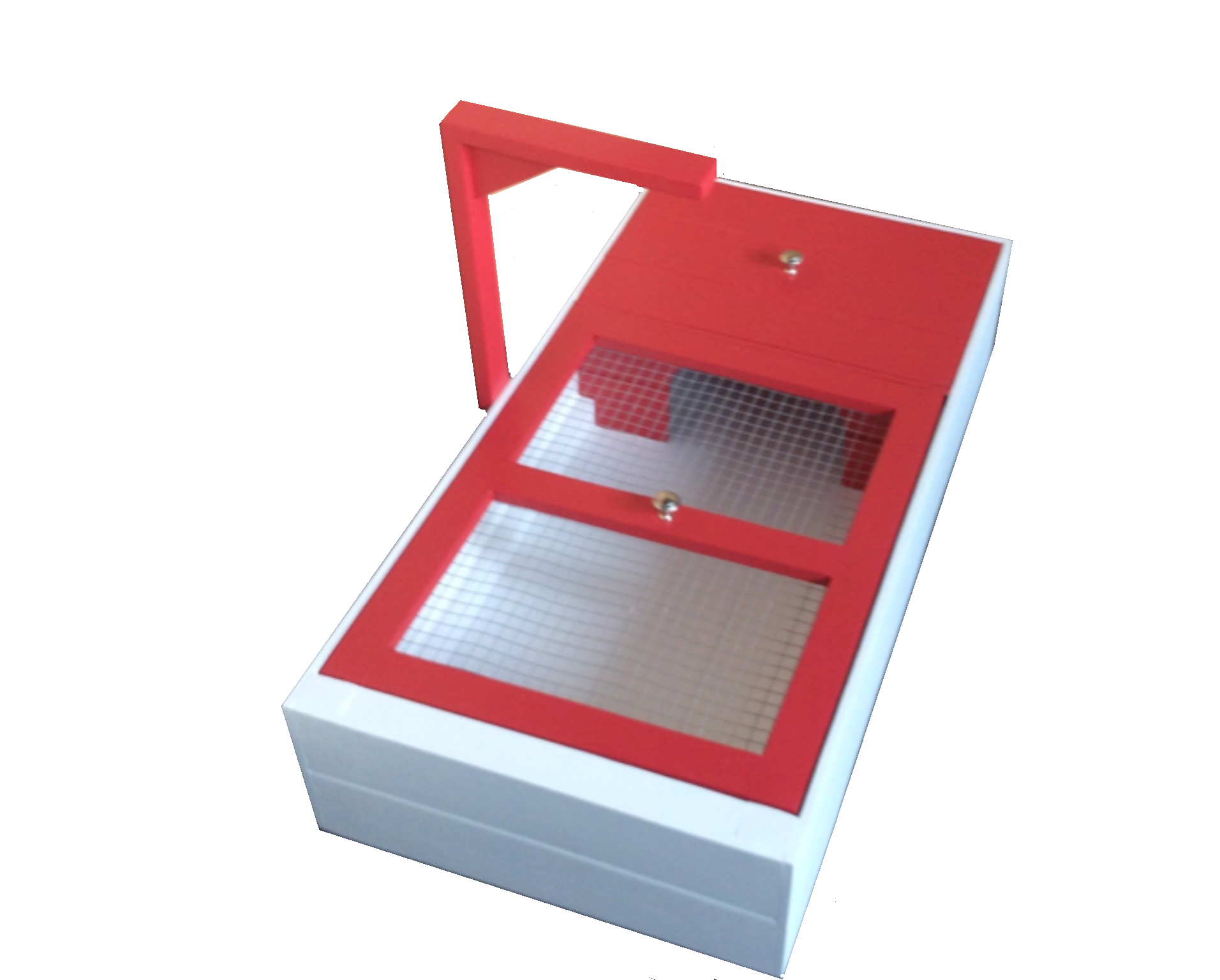 Tortoise Table With Mesh Lid & Lamp Arm In White/Red