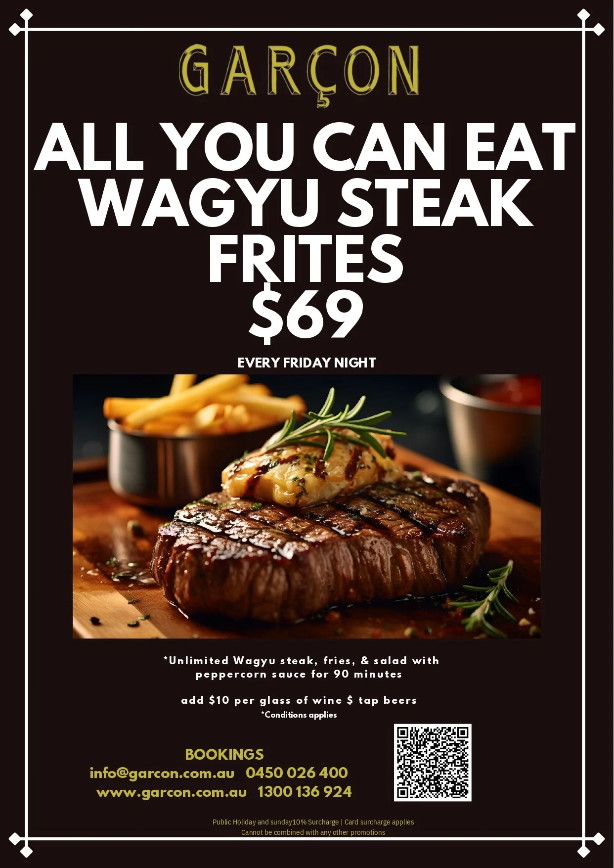🥩 All You Can Eat Wagyu Steak Frites – Just $69! 🍟🍷