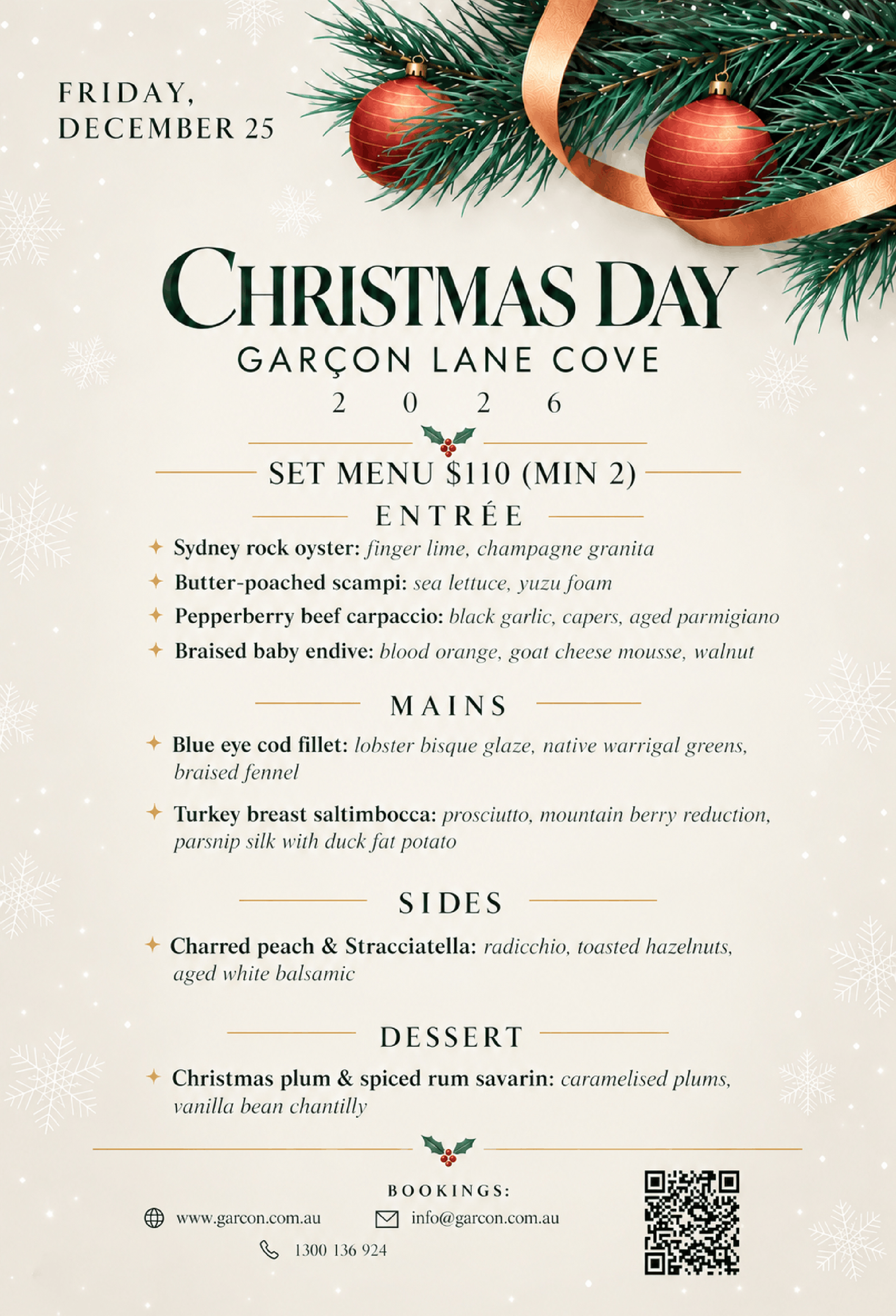 Christmas Day 2026 – Garçon Lane Cove | Festive Christmas Lunch