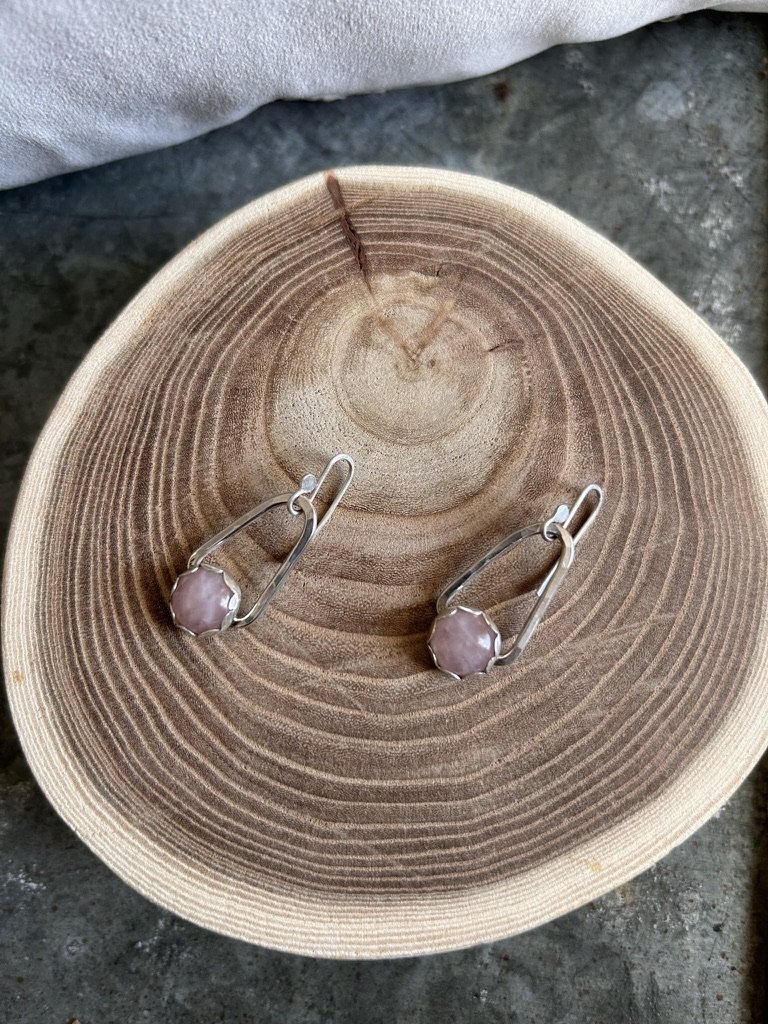 Rose Quartz Triangle Stone Earrings