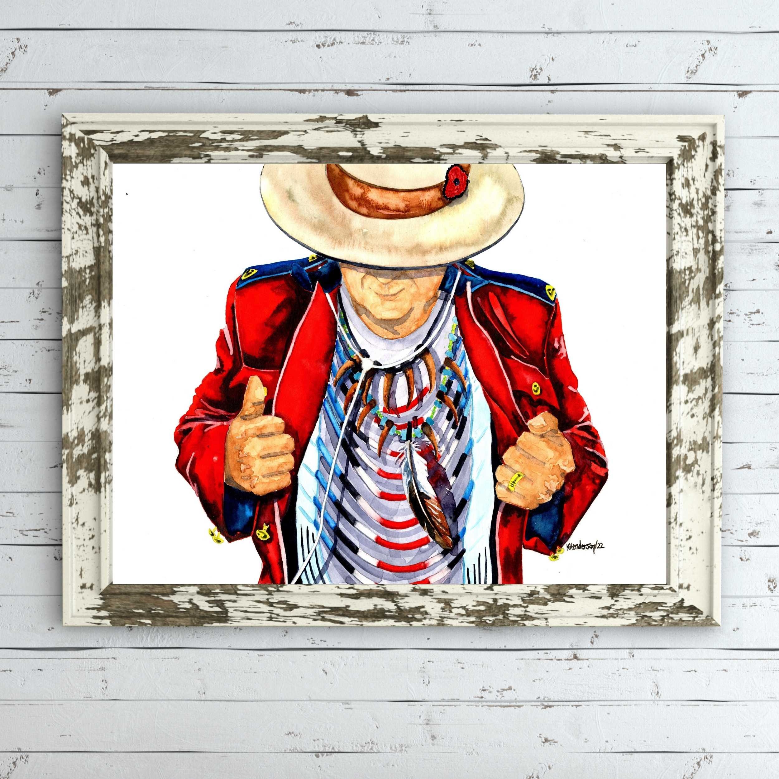 Cree Indigenous RCMP Officer Watercolor Painting