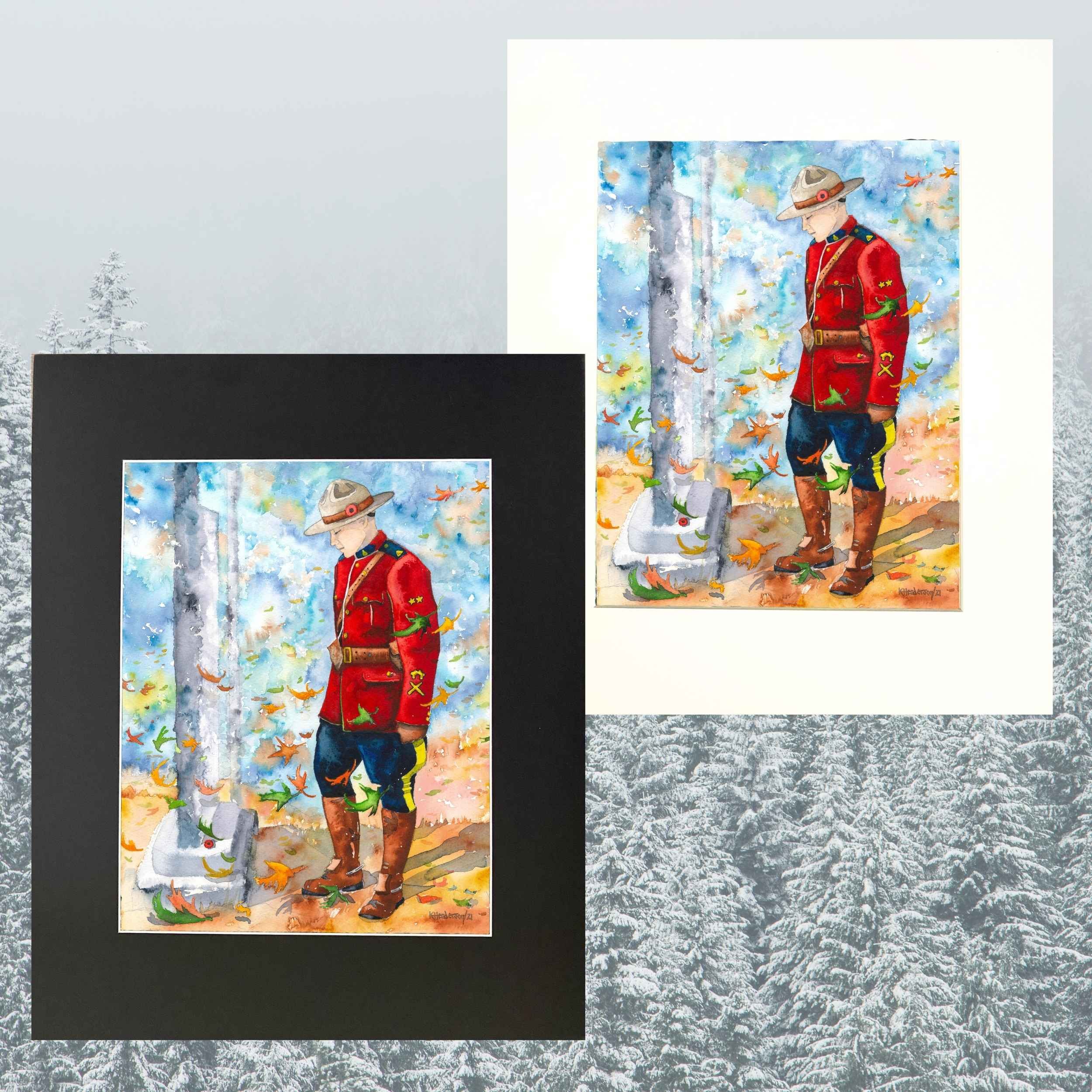 RCMP Officer at Cenotaph Remembrance Day Watercolor Painting