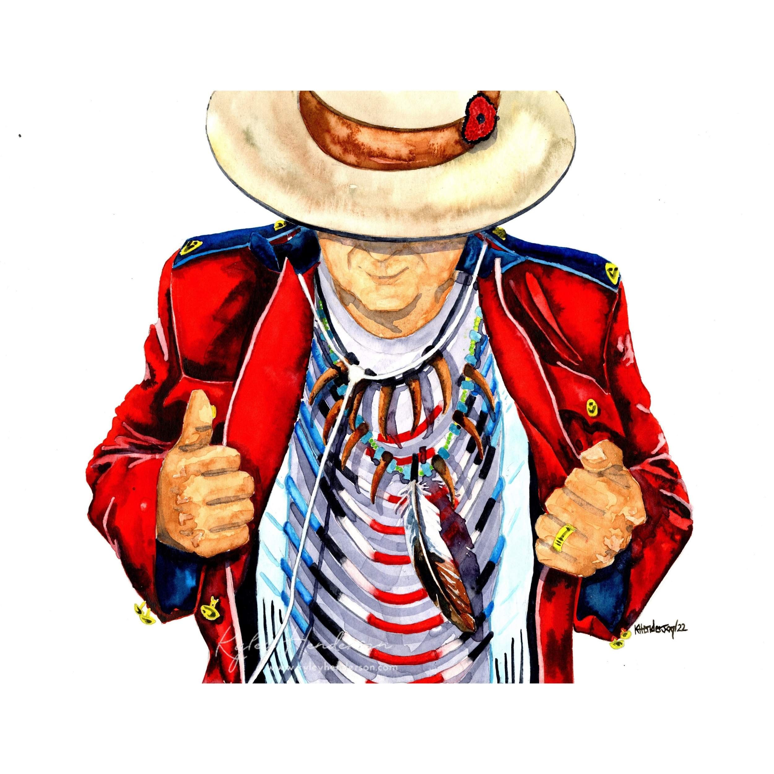 Cree Indigenous RCMP Officer Watercolor Painting