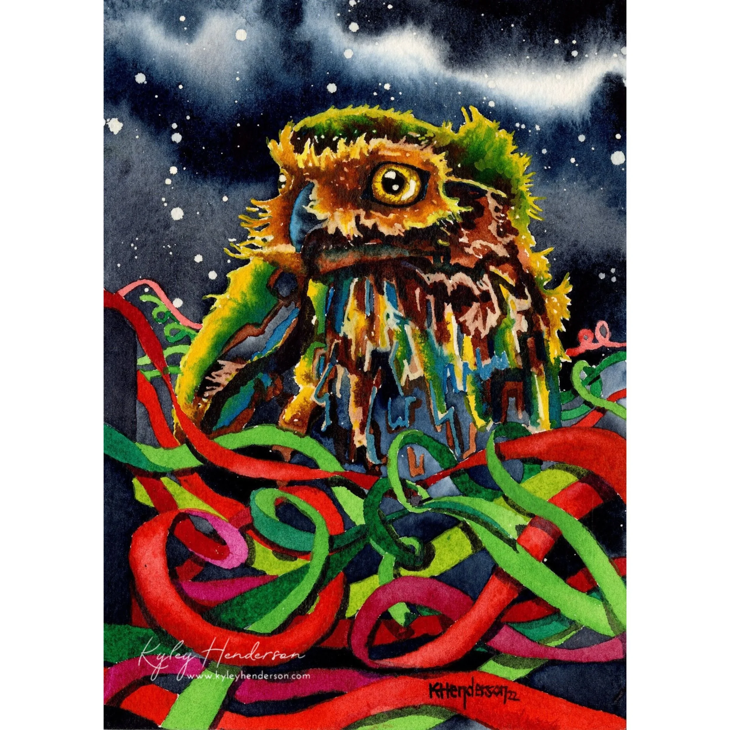 Festive Owl II 2022 5x7" Watercolor