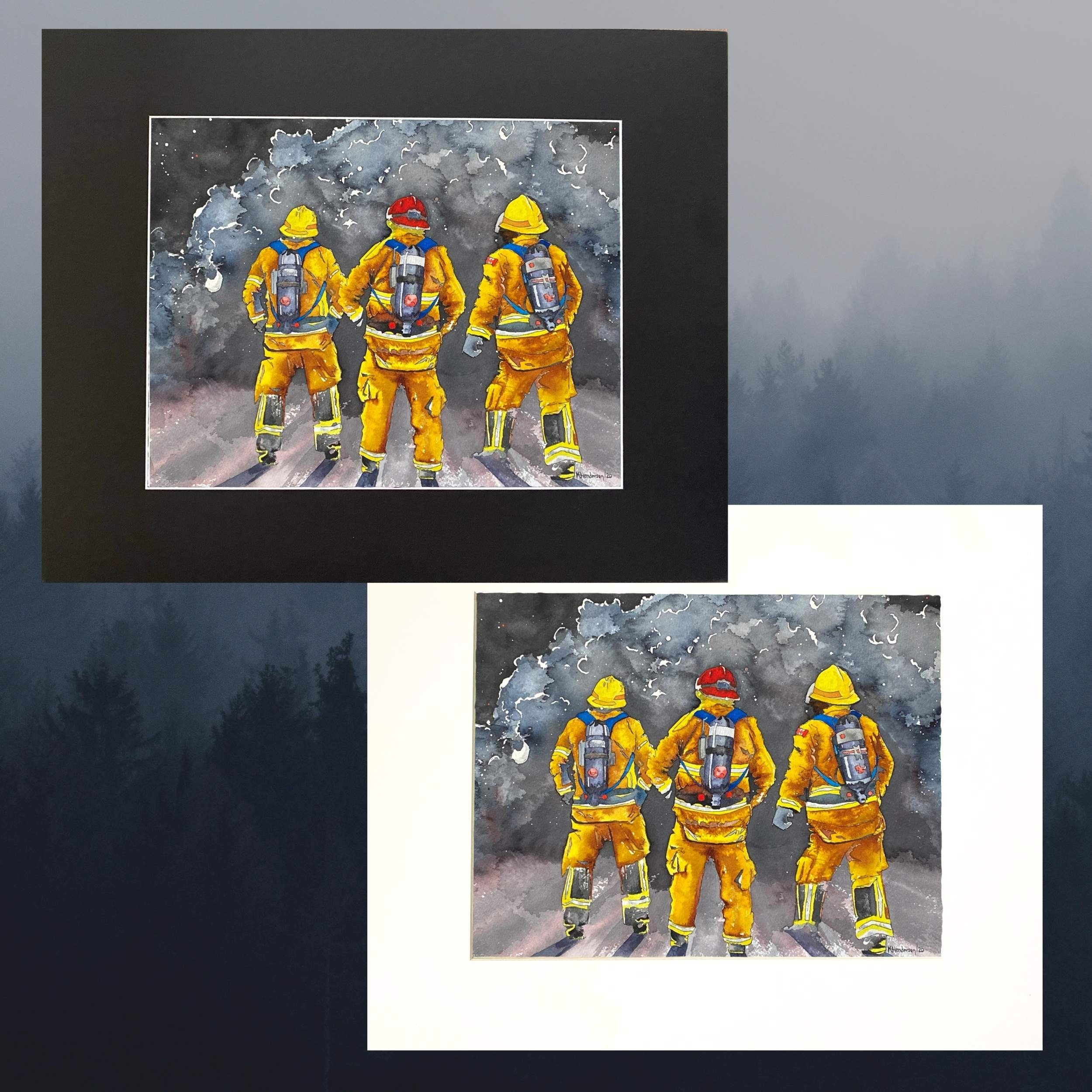 firefighter watercolor painting