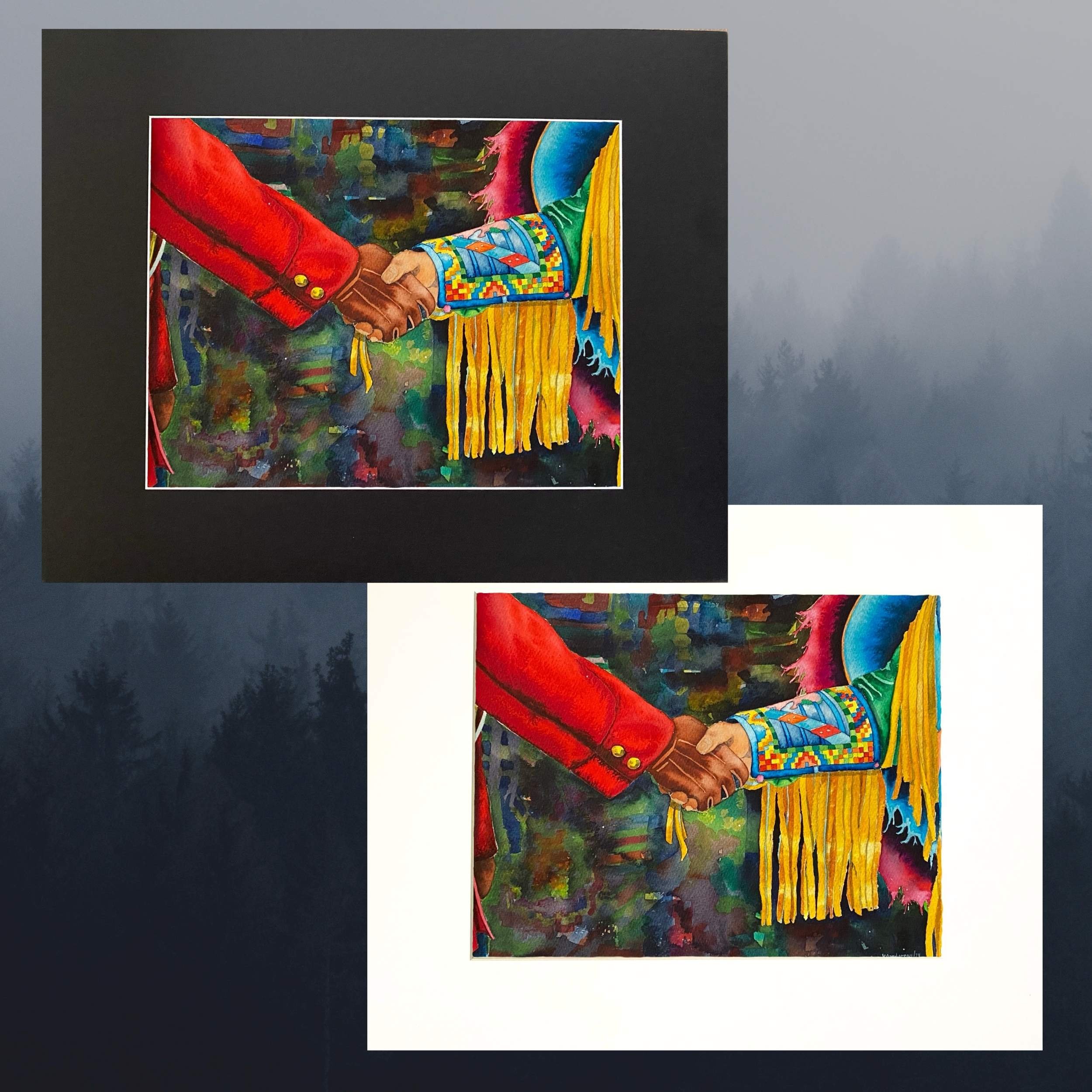 RCMP & Indigenous Child Watercolor Painting