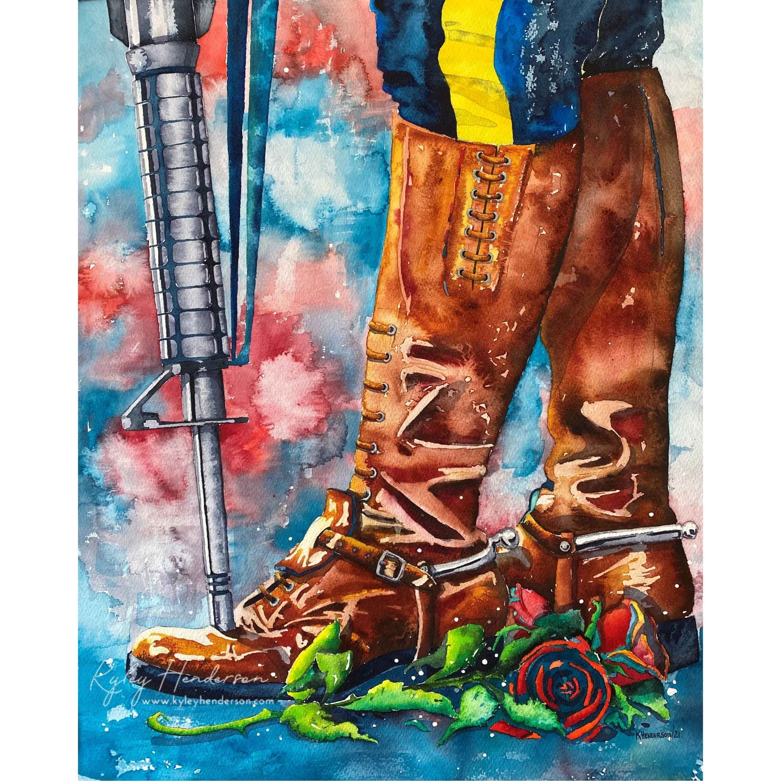 RCMP Riding Boots Watercolor Painting