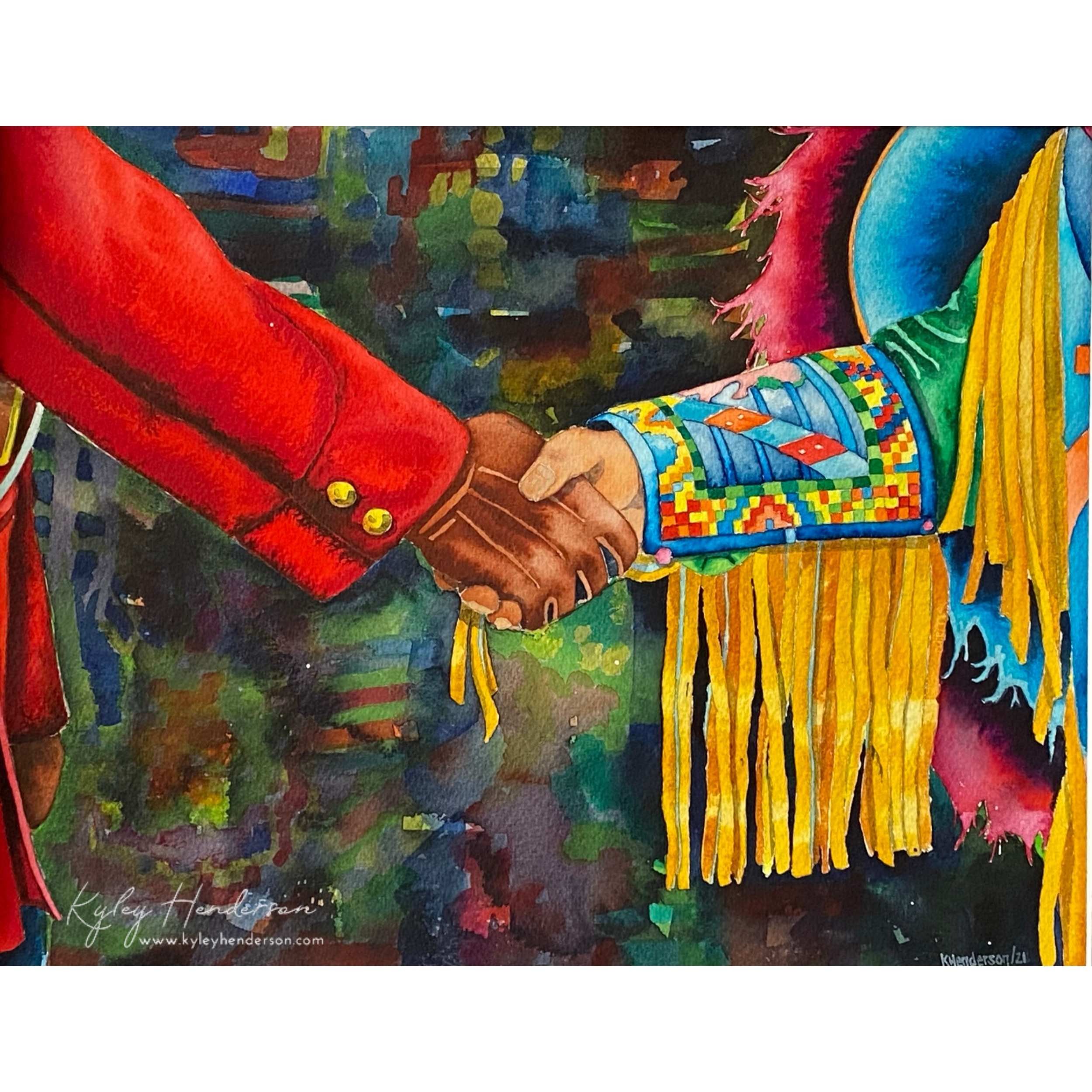 RCMP & Indigenous Child Watercolor Painting
