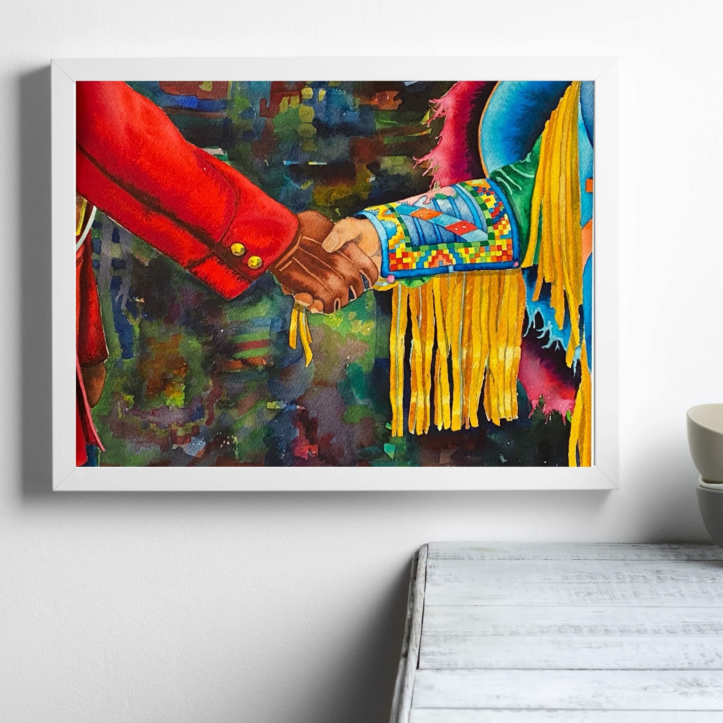 RCMP & Indigenous Child Watercolor Painting
