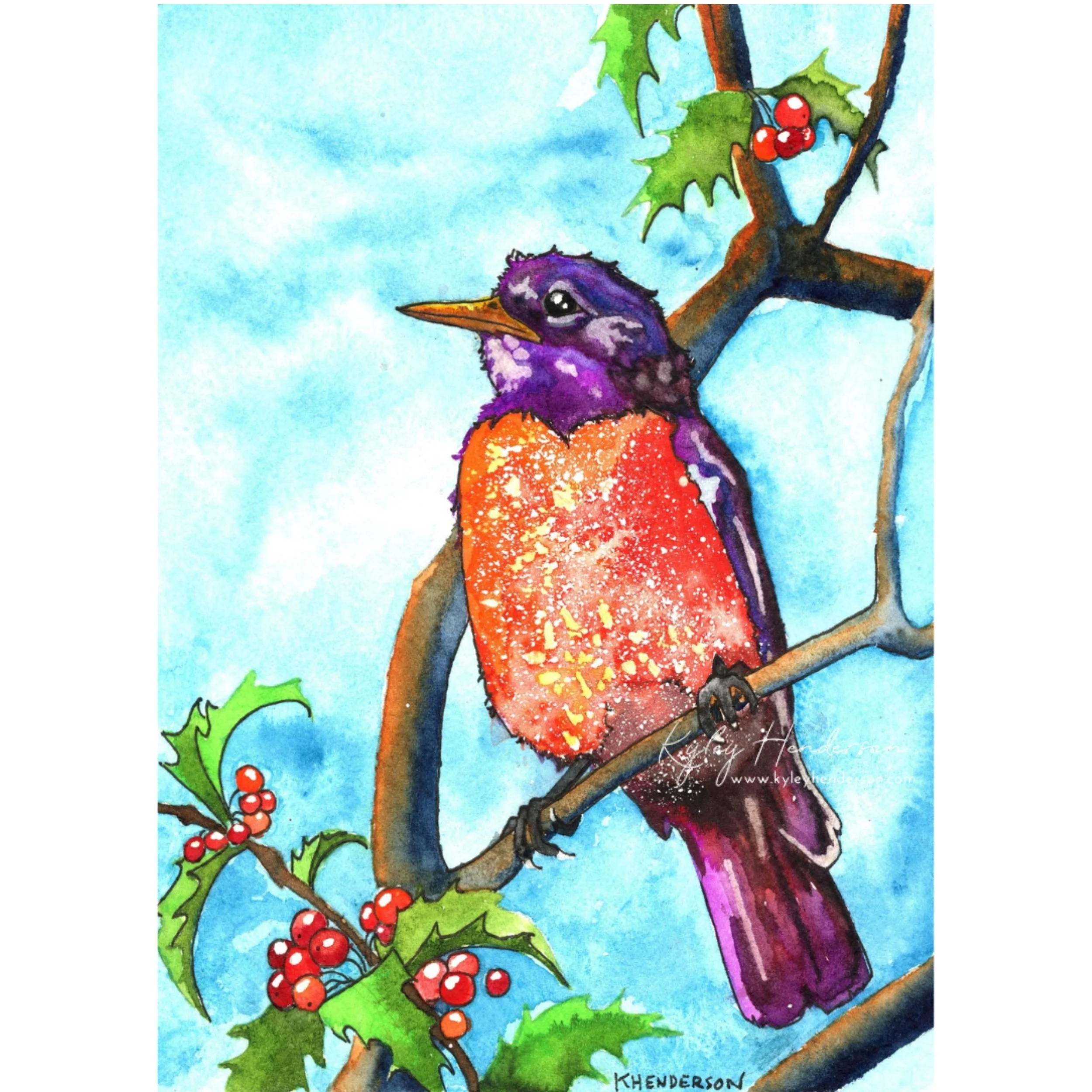 Holly Robin 2019 5x7" Watercolor [SOLD Atlanta, Georgia USA]