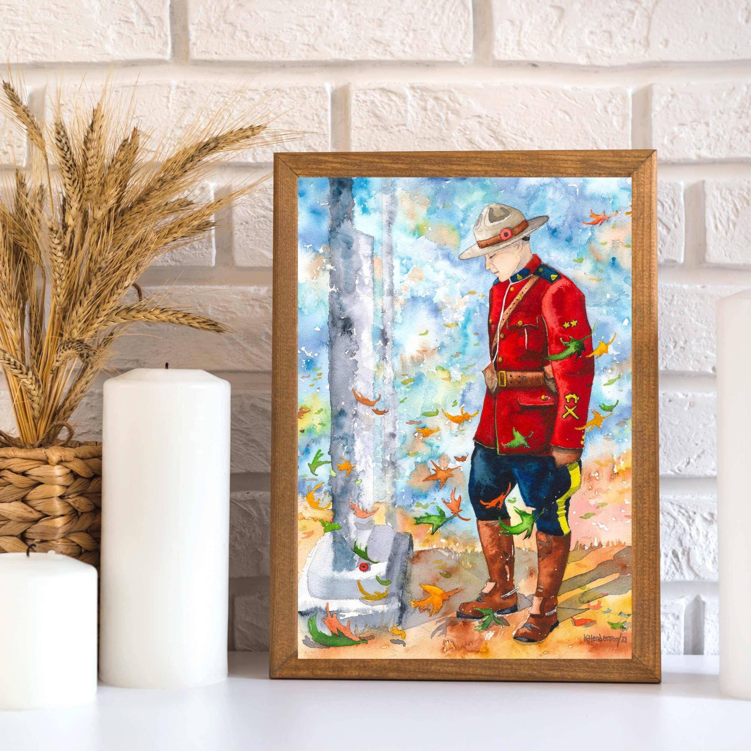 RCMP Officer at Cenotaph Remembrance Day Watercolor Painting