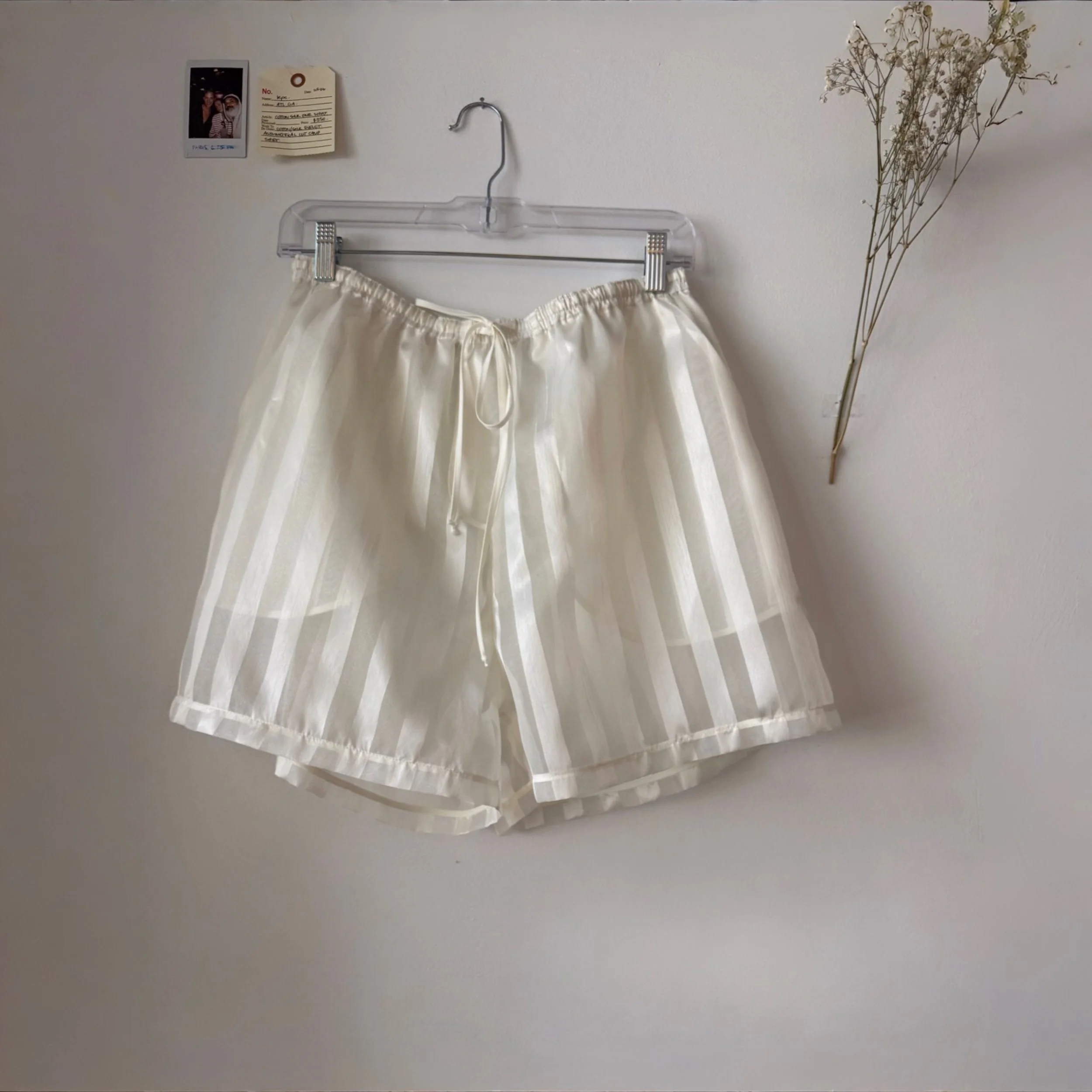 Ivory Striped Organza Easy Shorts