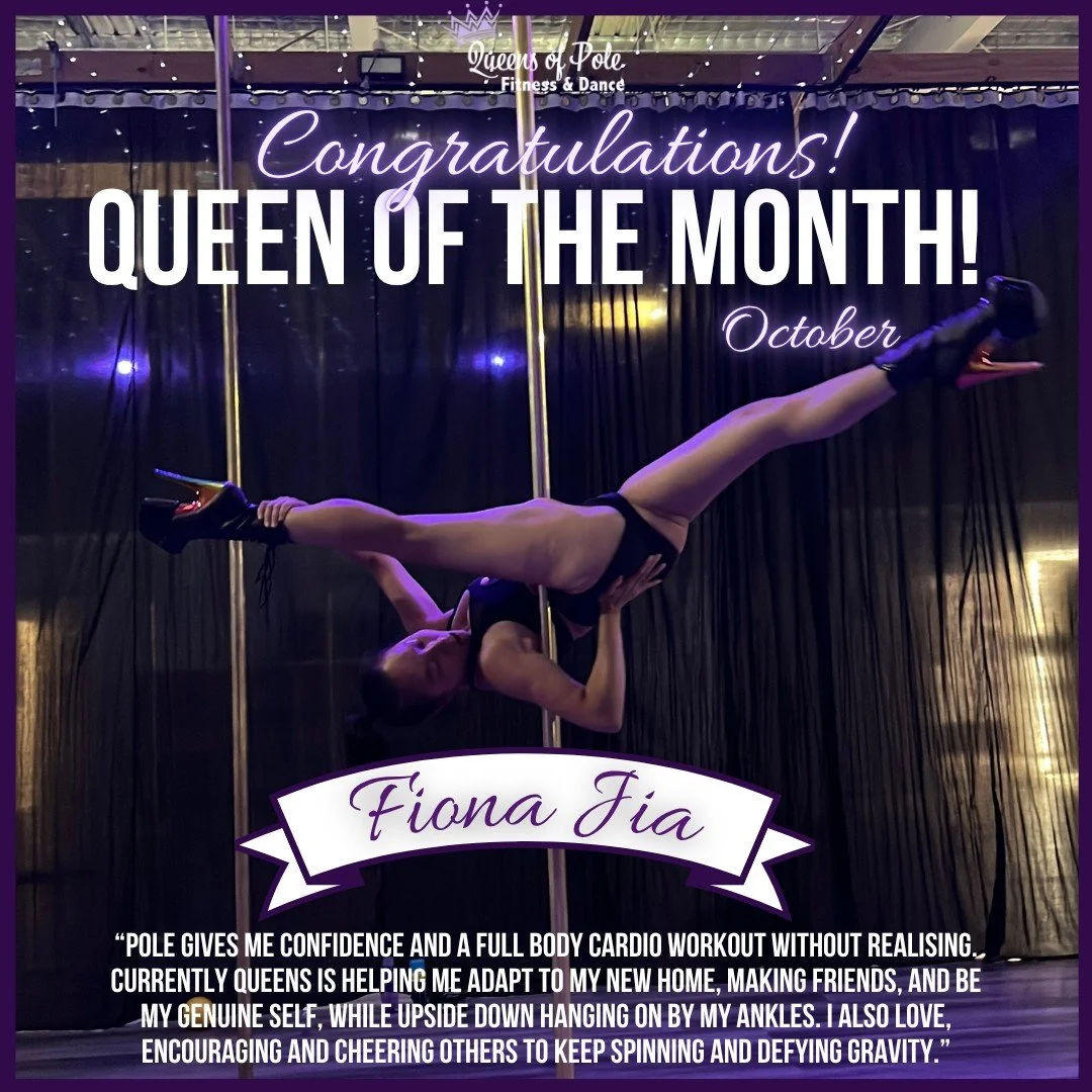 ✨👑 Congratulations to our October QUEEN OF THE MONTH @flyingpandapole 👑💜
“Fiona is a very positive and enthusiastic member of the Queens family. She is attentive and a hard worker in classes and is always keen to give everything a go. She