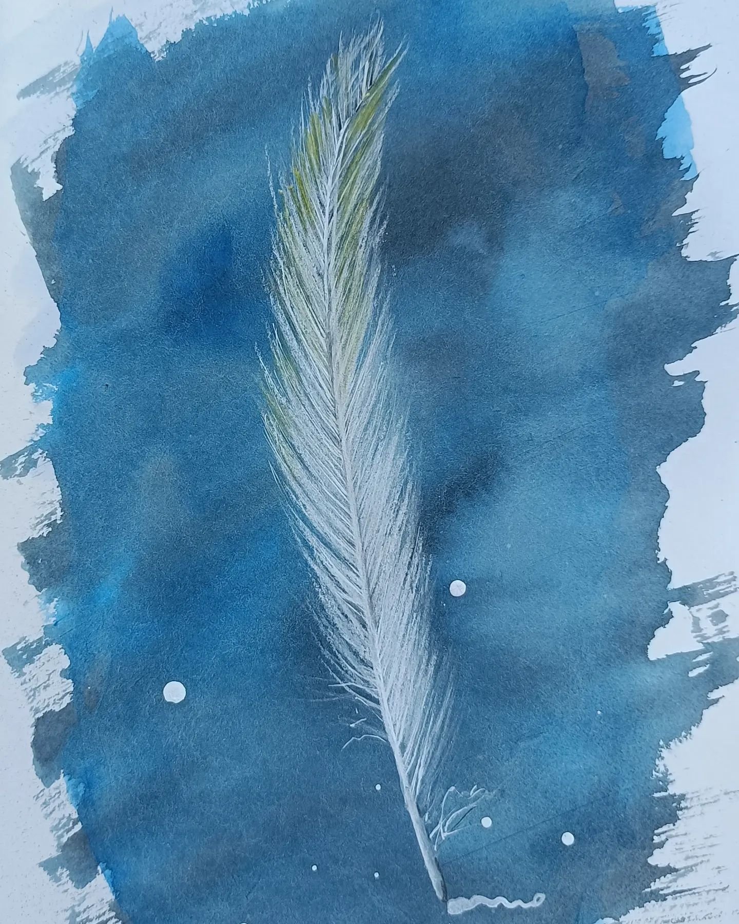 DAY 85 #the100dayproject. The white feather is a symbol of pacifism and peace. Just what this world needs now.

#the100dayproject2024 
#dothe100dayproject 
#whitefeather 
#watercolour
#pastel 
#posca 
#diananeggoartist