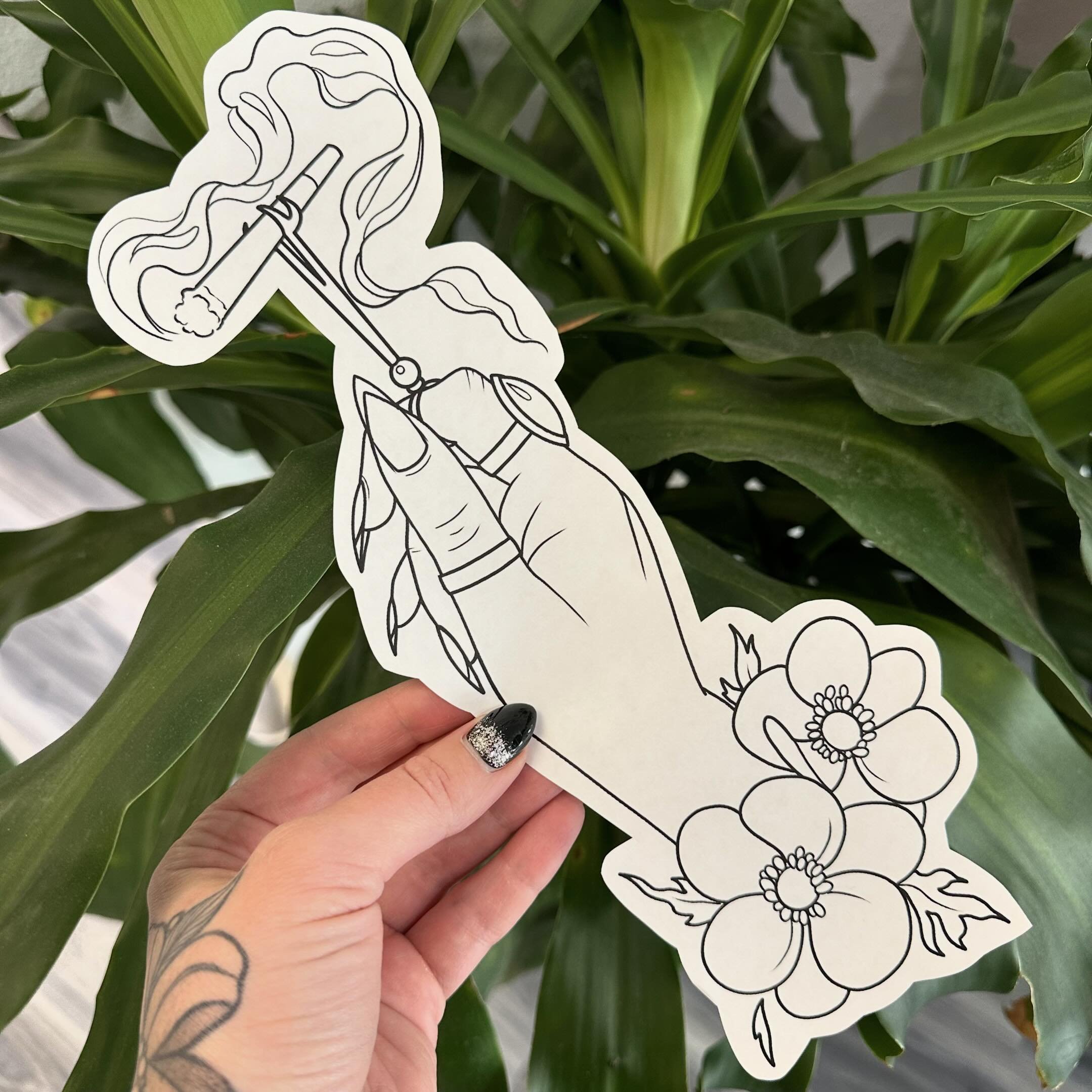 *already CLAIMED!* 

Got snagged before I could post it. Fancy witchy hand with joint holder and anemone flowers. 
.
.
.
.
.
#tattoo #tattoos #colortattoo #neotrad #neotraditional #illustrativetattoo #original #eugeneoregon #eugene #salemoregon #rose