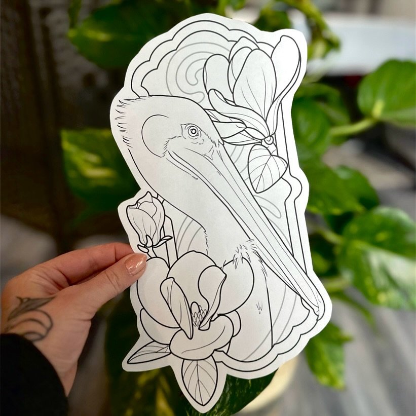 *Available, placement ideas attached*

Inspired by my upcoming trip to New Orleans with @tattoos_by_kassandra, it&rsquo;s Louisiana&rsquo;s state bird and flower, the brown pelican and magnolia.

Thankfully we get to enjoy pelicans and magnolias here