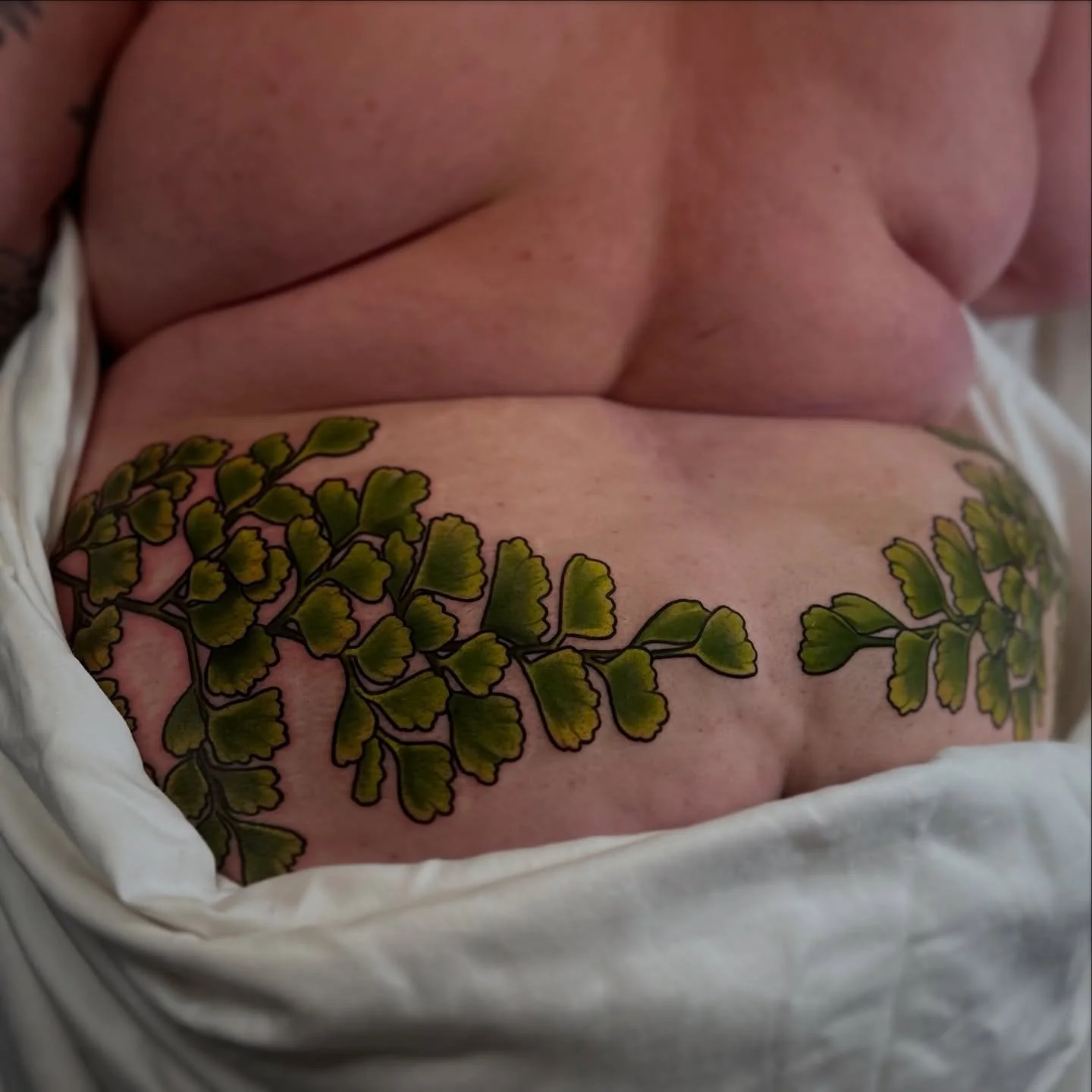 I had the honor to tattoo these ferns on sweet Audrey before she moved out of state. We&rsquo;re both so happy with how it turned out. It was a long and brutal session and she sat through it beautifully. 

Safe travels, darling! I hope to see you aga