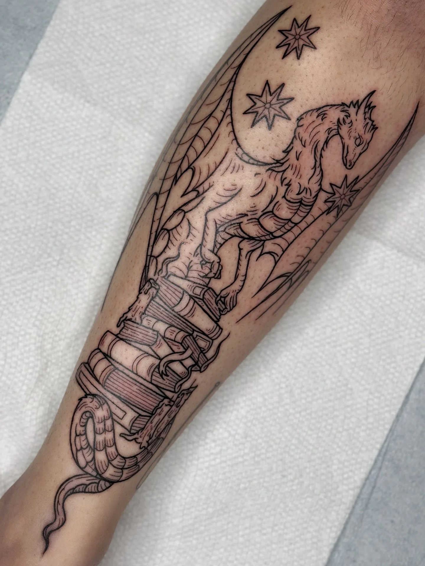 For Ciara 🩶 
I adored creating this custom for you! It&rsquo;s always such a pleasure getting to tattoo such whimsical pieces 

I still have time to tattoo you in January! Also booking February 💌

Done at @wildroseeugene 

#dragontattoos #fantasyta