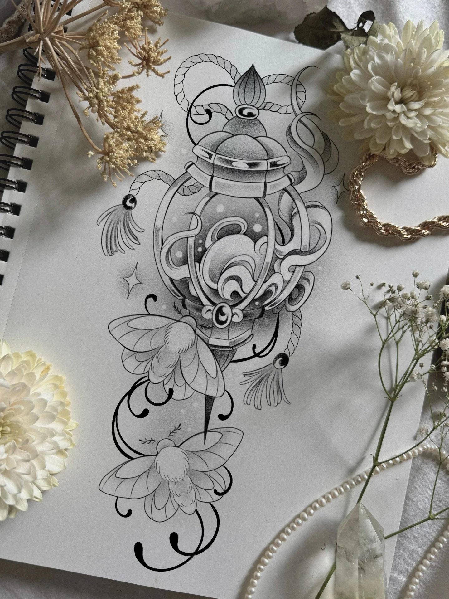 Moths drawn to a lantern in the night- predrawn available now ✨dm to book✨
Tattoo placement options included in slides