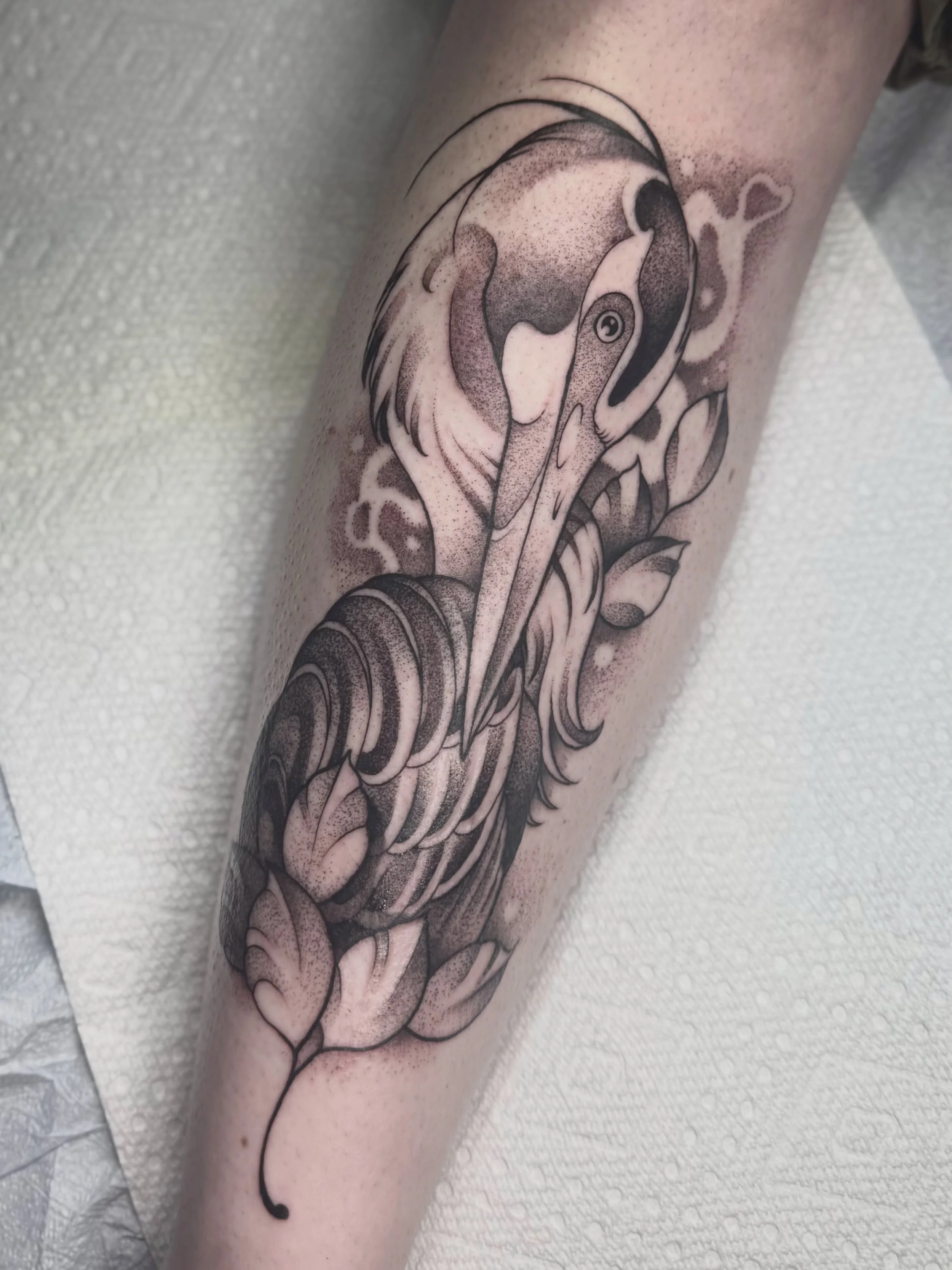 So glad that this heron design was able to find a home ☺️ done @wildroseeugene 
❤️Currently booking end of May - August at the link in my bio