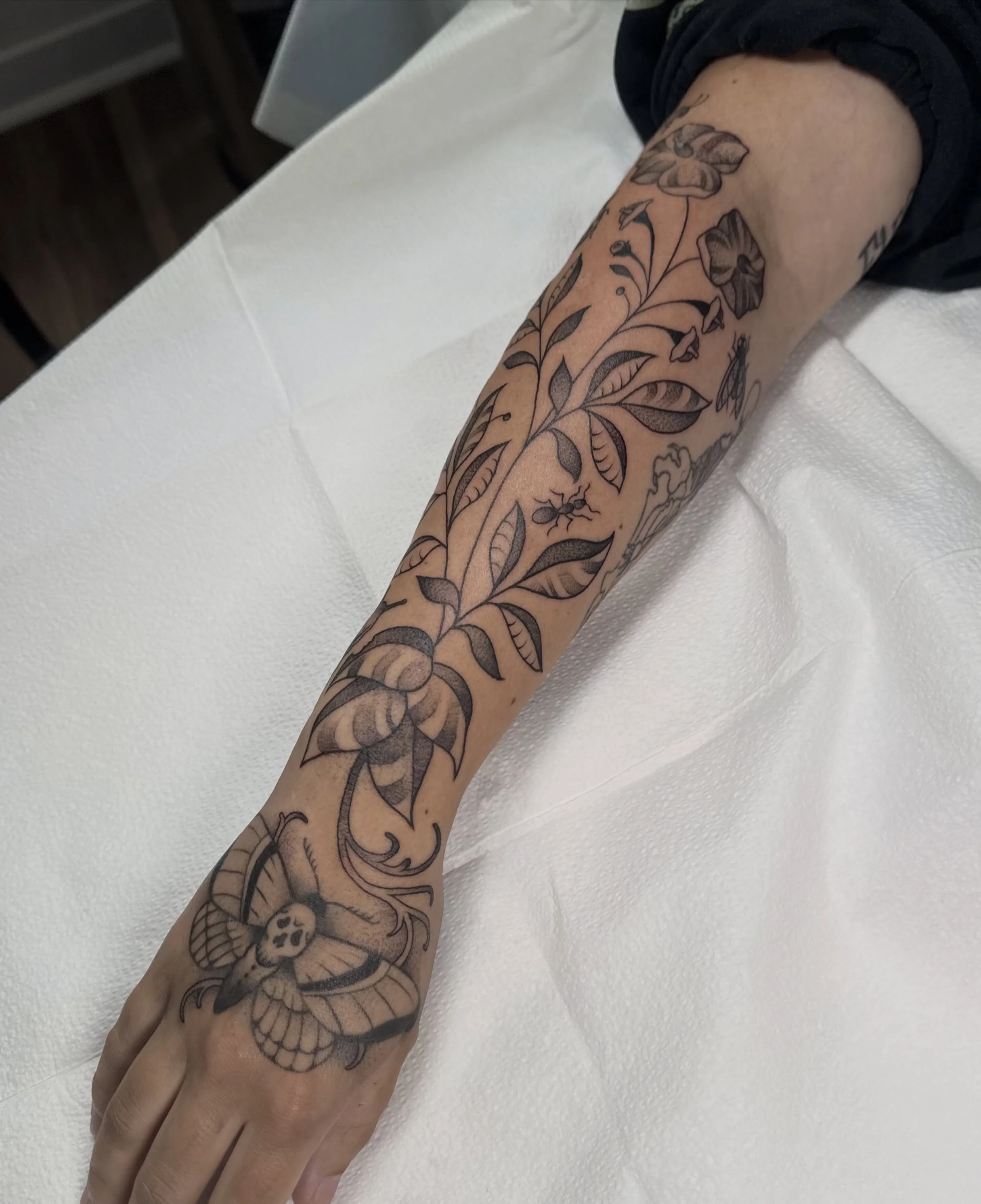 I so enjoyed working this potato plant garden into an existing hand tattoo we did a couple months ago ❤️ 
Book at the link in my bio