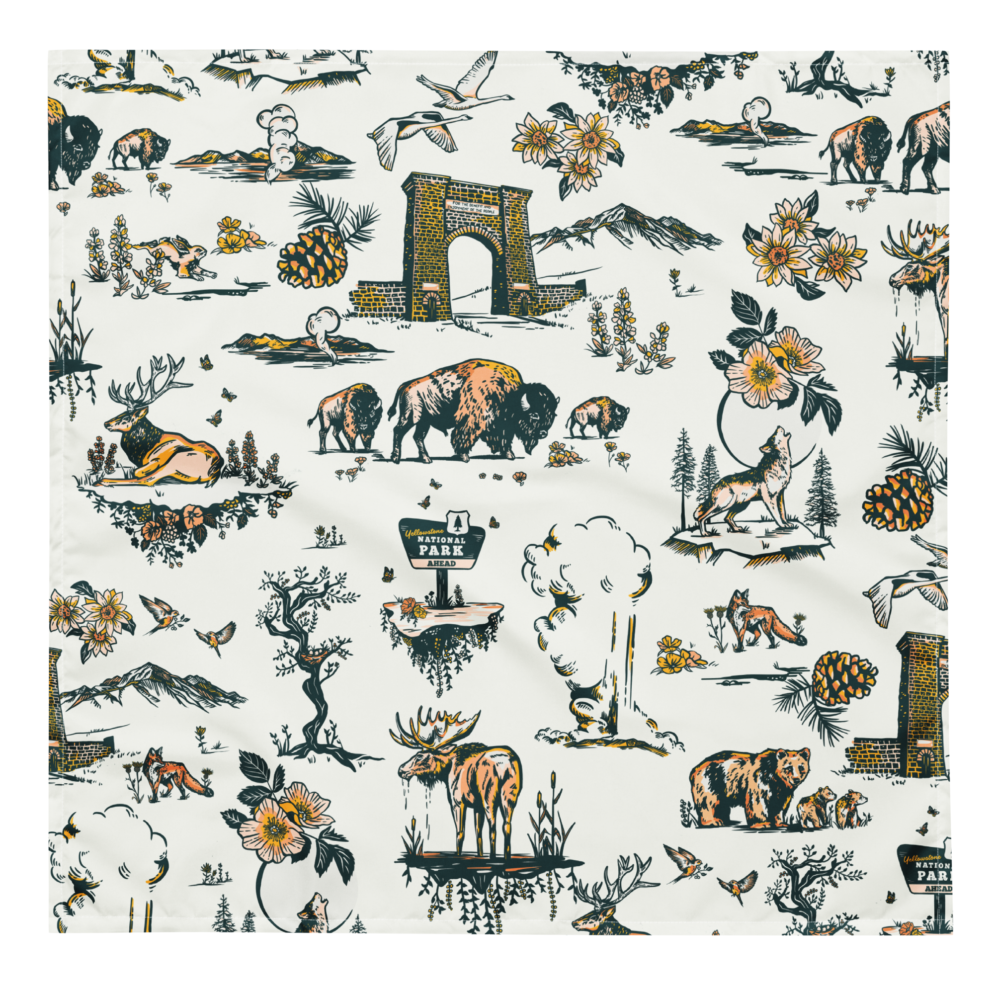 Yellowstone National Park Animal Pattern Bandana