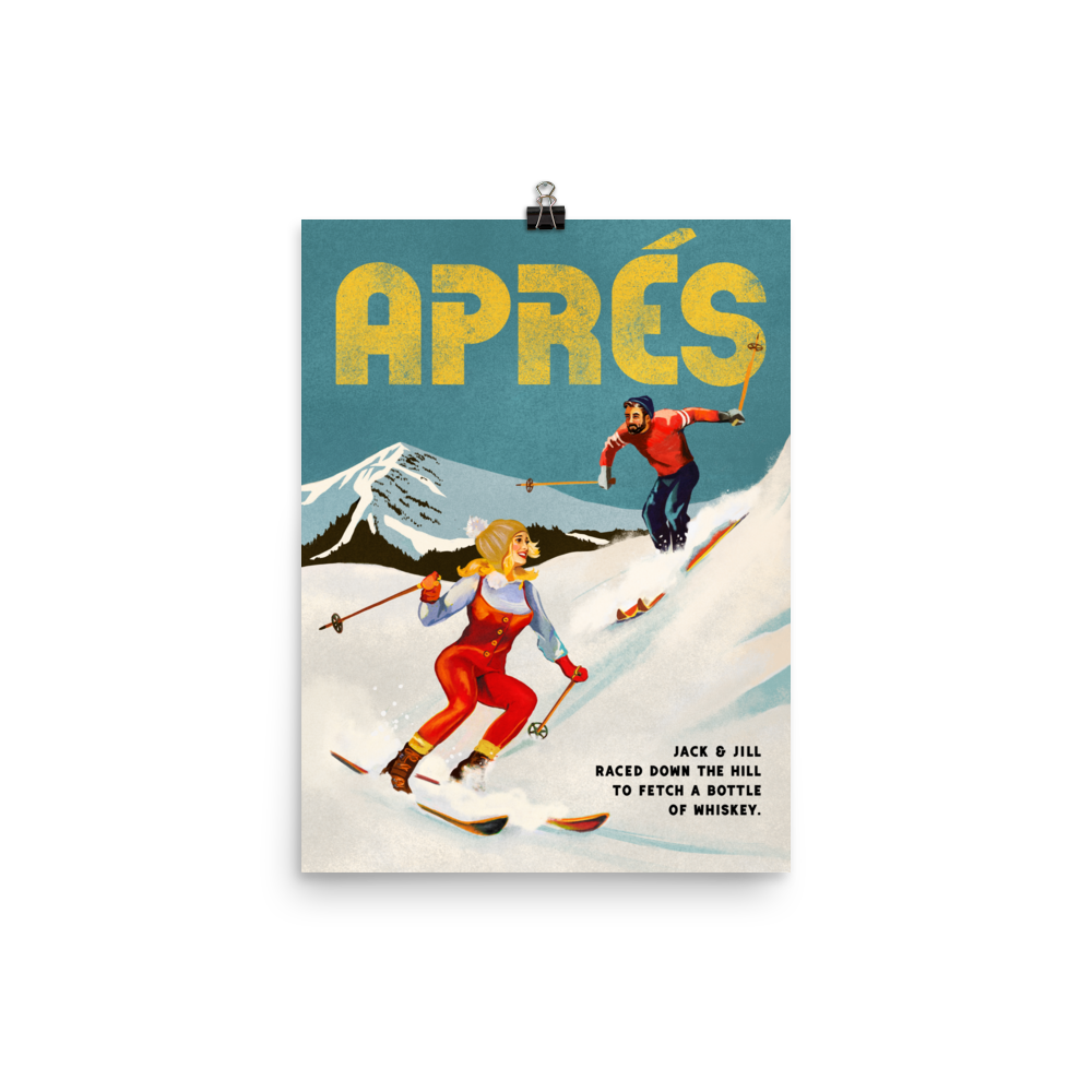 Vintage apres ski poster. Retro skiing wall art. Cool ski poster. Whiskey Decor