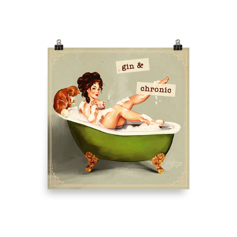 Gin & Chronic Vintage Pin Up Girl Cannabis Poster