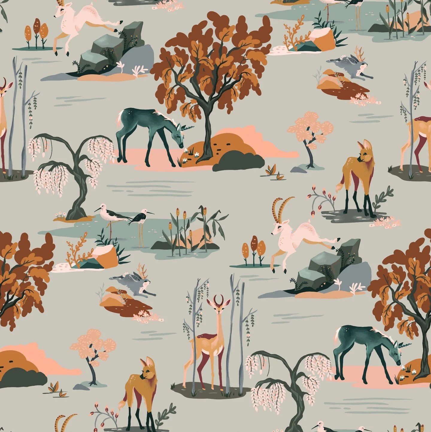 Forest creatures, spotted in the wild (i.e., my sketchbook).
This one&rsquo;s for the moss girls, the mushroom enthusiasts, and anyone who still half-believes in the woods behind their childhood home. 🌙

Hand-drawn pattern full of magic &amp; mischi