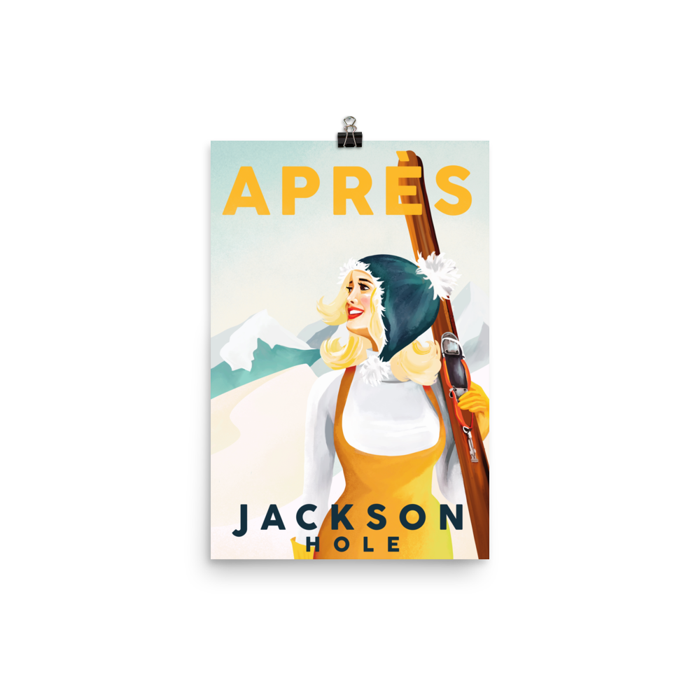 Vintage Jackson Hole Skiing Poster. Apres Ski Pinup Girl Skiing Wall Art