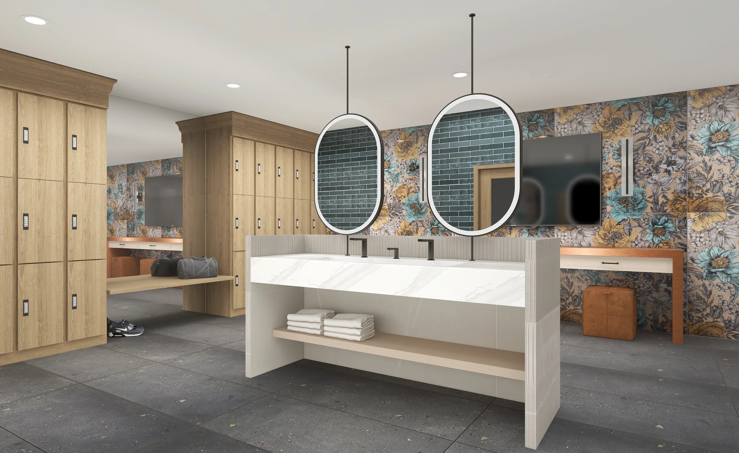 Commercial locker room 3D photorealistic rendering 3.webp