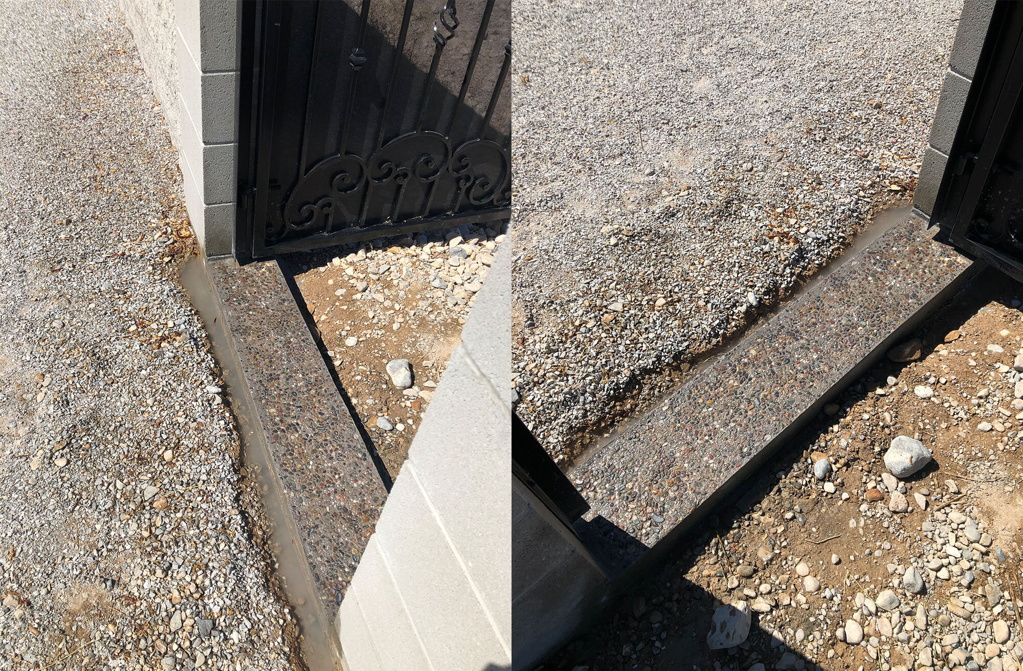 Concrete threshold w/ pebble finish