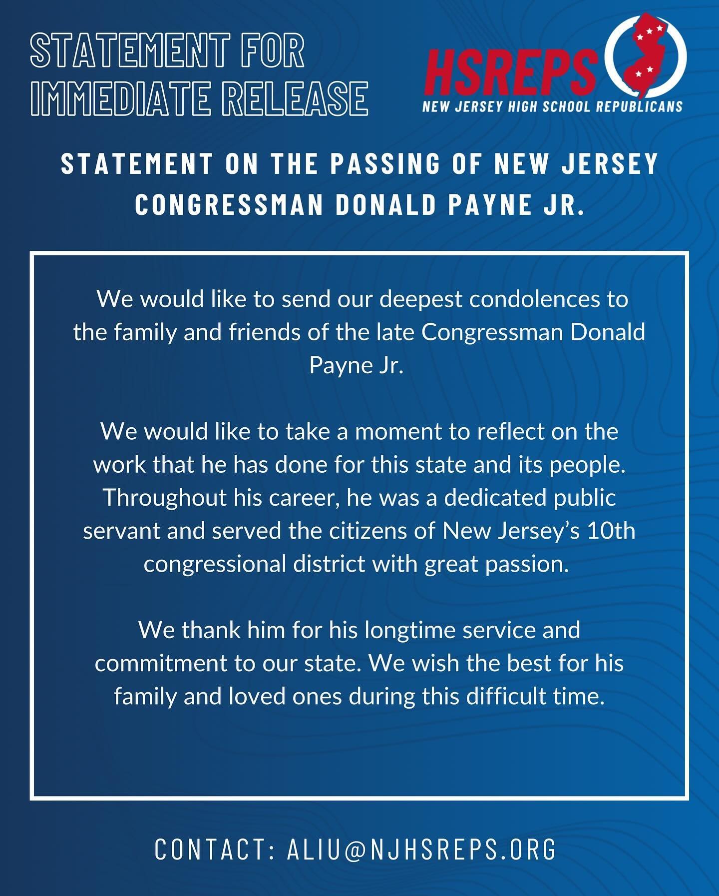 Statement for Immediate Release on the Passing of Congressman Donald Payne Jr. 🙏