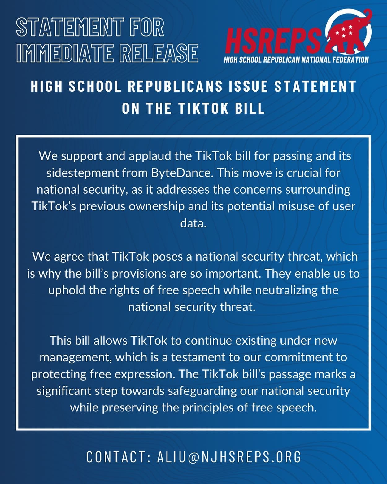 Statement for immediate release on the TikTok bill