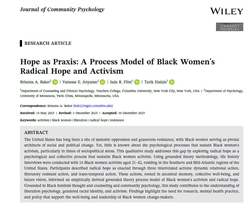 Hope as Praxis: A Process Model of Black Women's Radical Hope and Activism