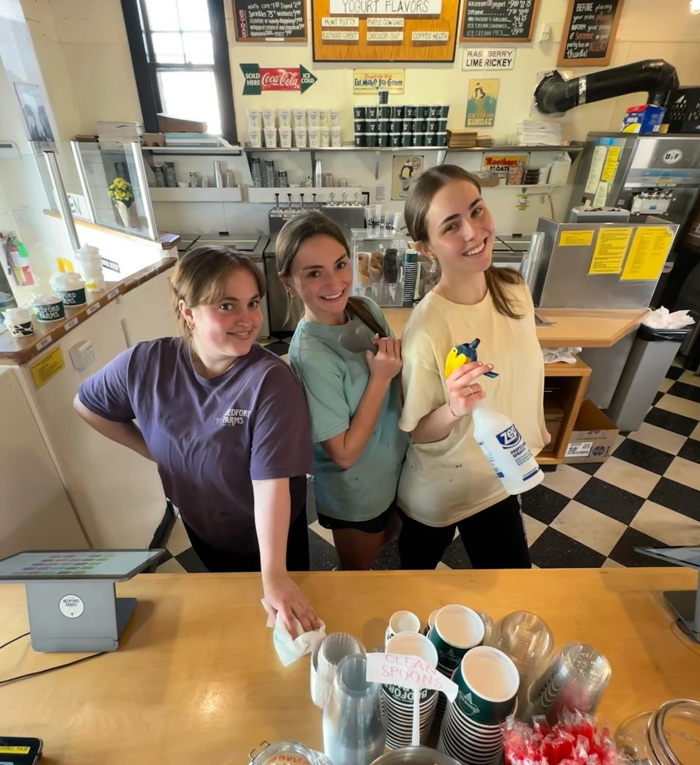 You know it&rsquo;s almost summer when the college crew is back behind the counter ✅ both shops now open 12-9pm everyday 🍦  #bedfordfarmsicecream #GDFIC
