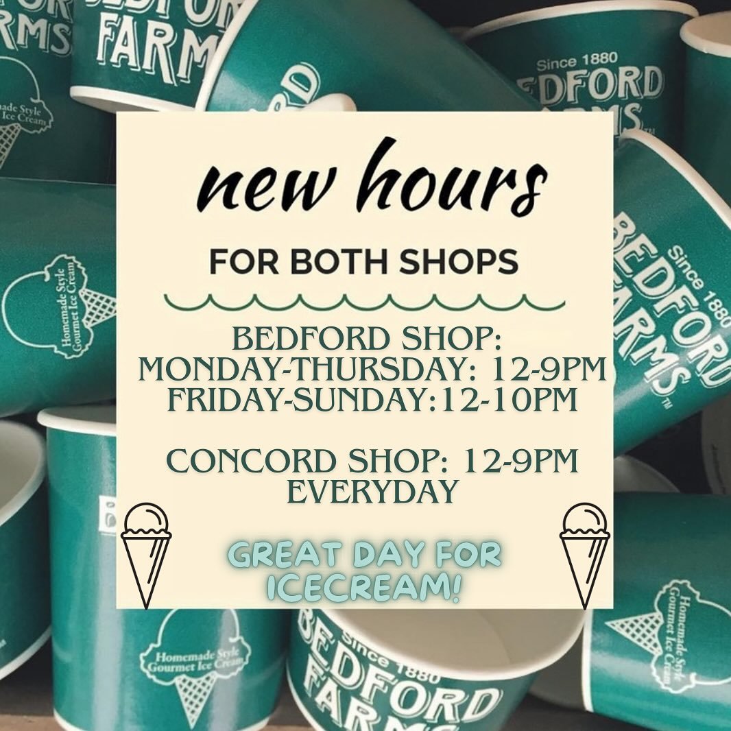 Summer hours are here!!! Stop by one of our shops for a delicious treat!🍦 ☀️
#greatdayforicecream #gdfic #bedfordma #concordma #icecream #massachusettsicecream