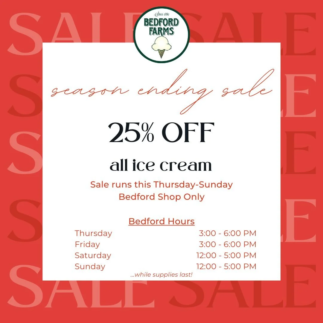 Last weekend of the season! Great time to load up your freezers for the holiday&rsquo;s. Thank you to all our BF fans for an awesome 2025!🍦#bedfordfarmsicecream