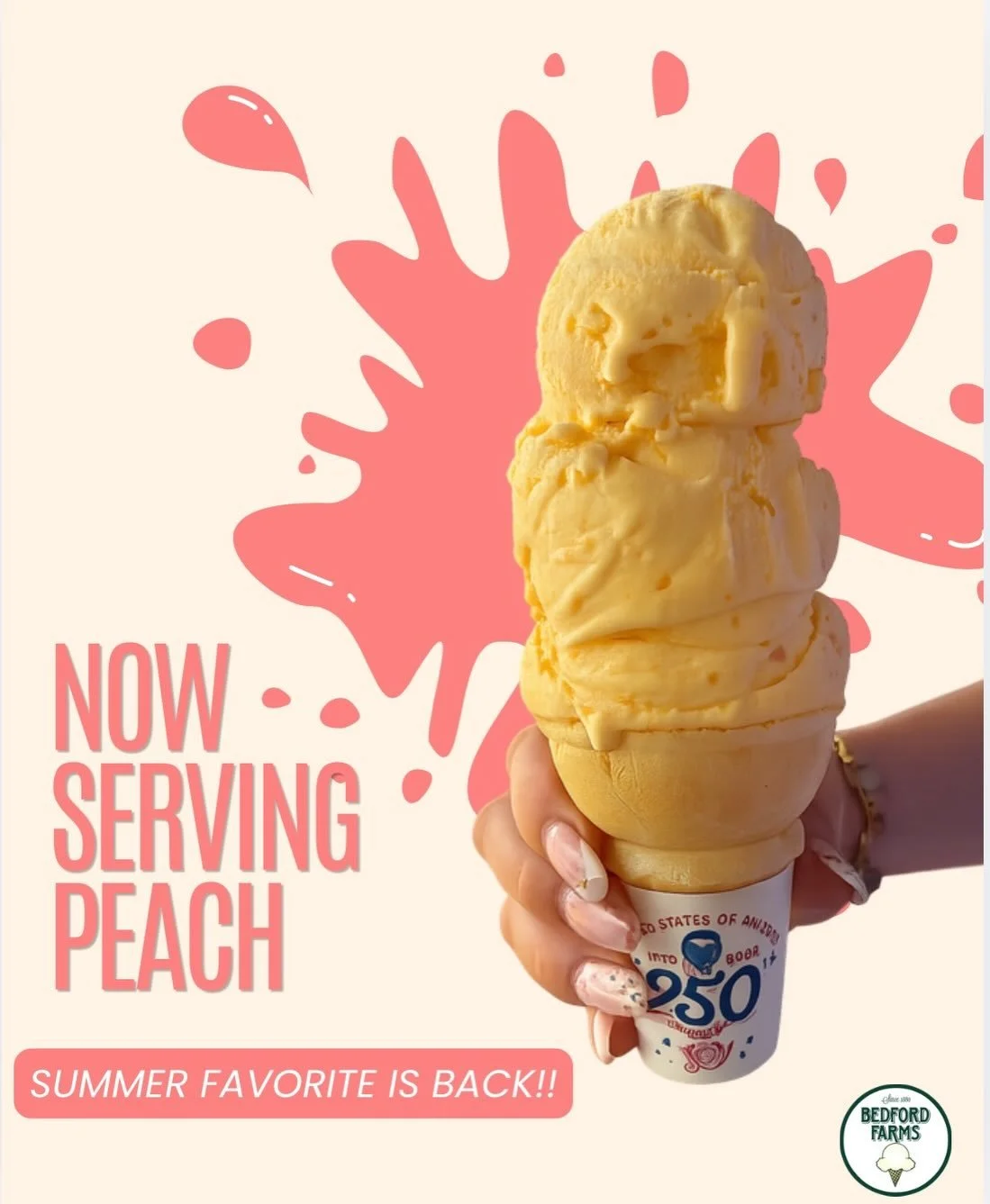 Starting summer off right! 🍑 LIMITED SUMMER FLAVOR ☀️ Peach is back! Stop by for a scoop before it&rsquo;s gone!

📍 Available at both our Bedford and Concord locations.

#bedfordfarms #icecream #gdfic #greatdayforicecream #peach