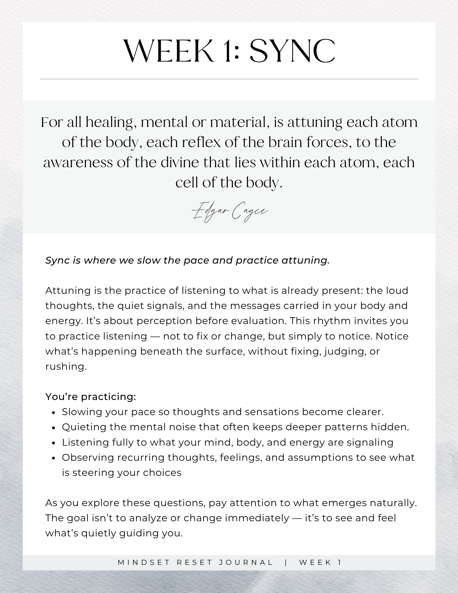 Week 1 of the mindset reset journal: Sync, the practice of attuning to your patterns